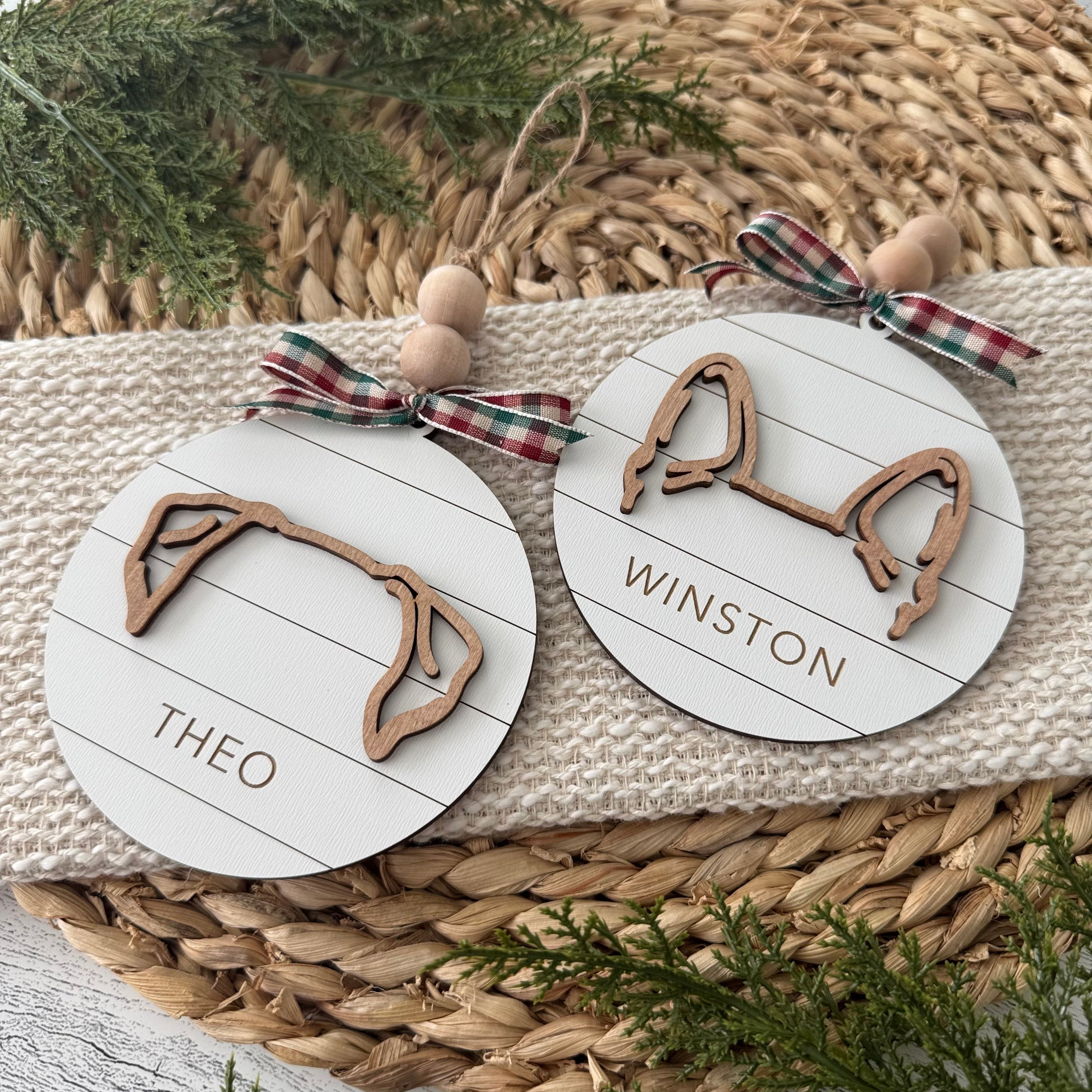 Personalized Dog Ear Silhouette Christmas Ornament