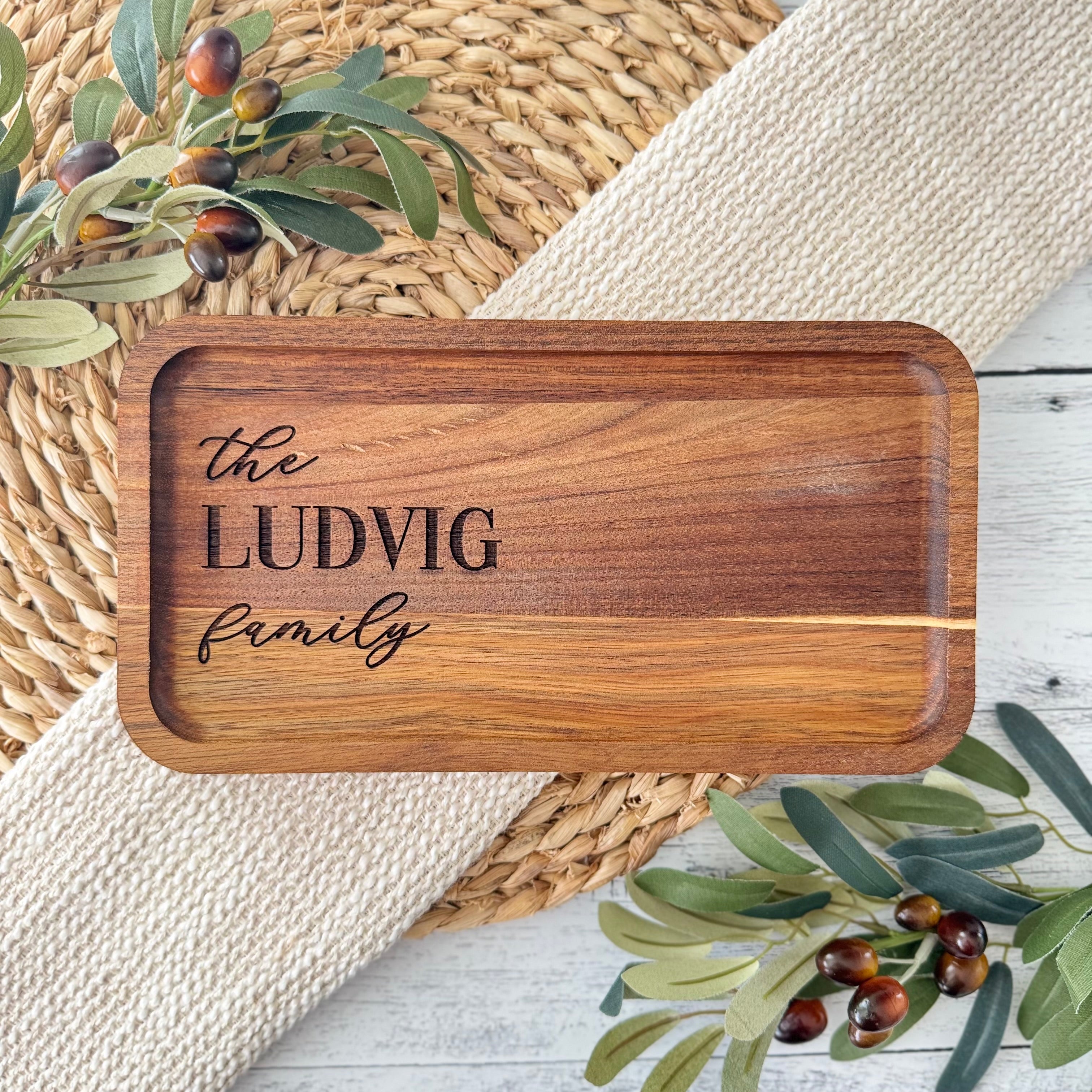 Personalized Acacia Wood Valet Tray with Family Name