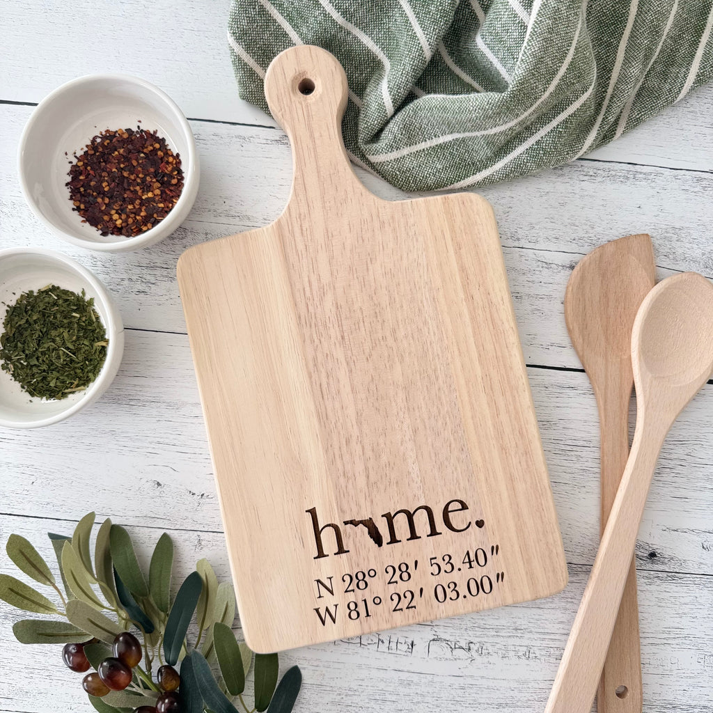 Personalized Home State with Latitude and Longitude Coordinates Cutting Board
