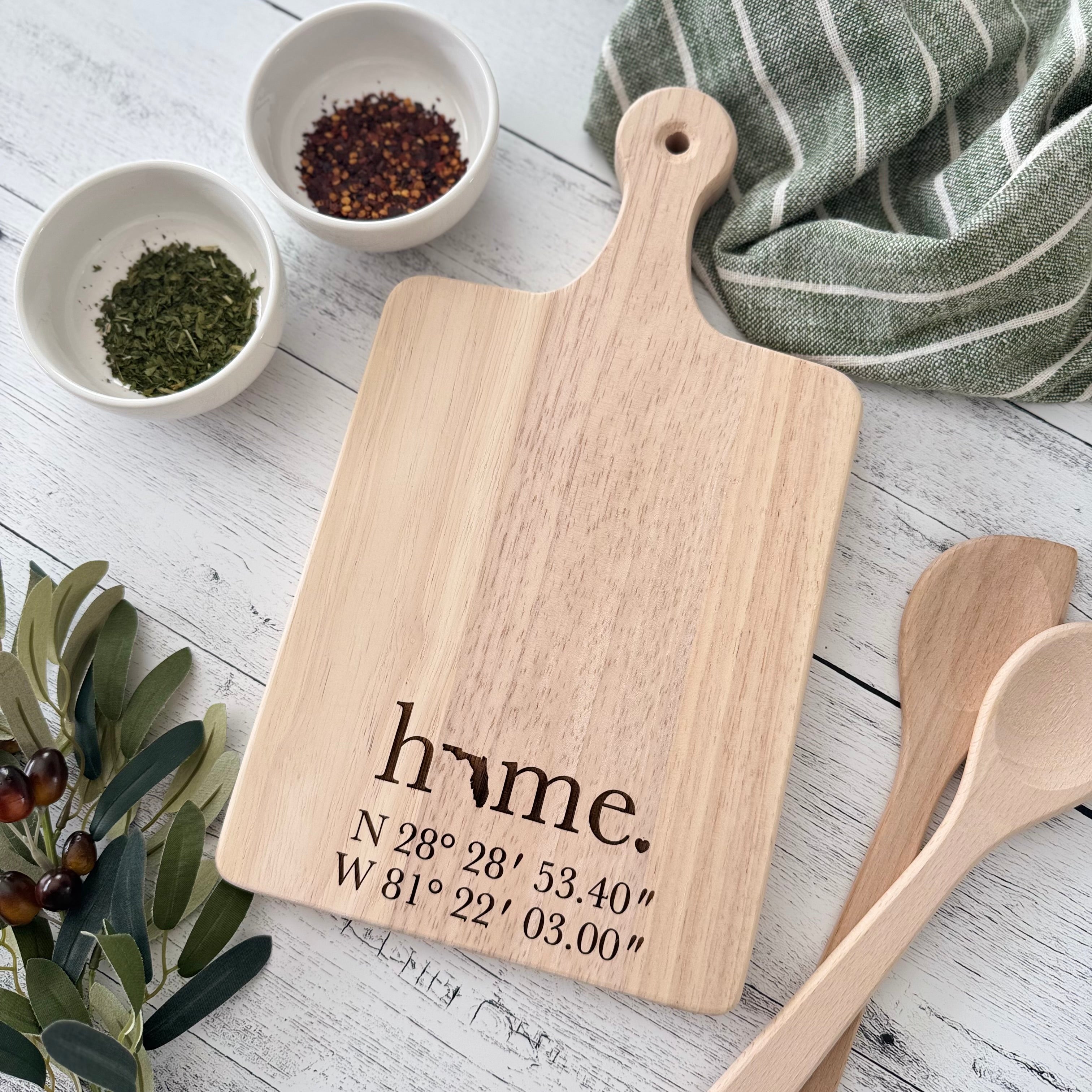 Personalized Home State with Latitude and Longitude Coordinates Cutting Board