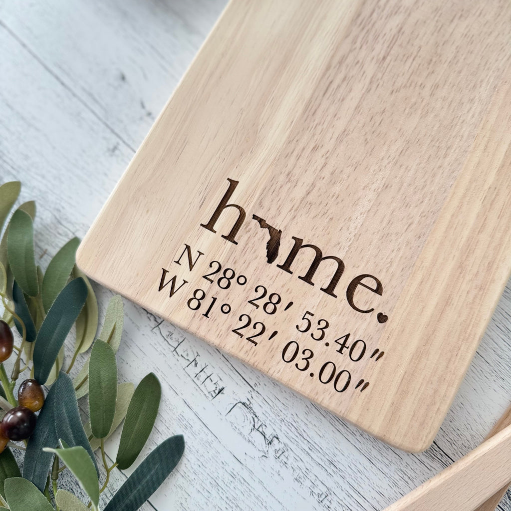 Personalized Home State with Latitude and Longitude Coordinates Cutting Board