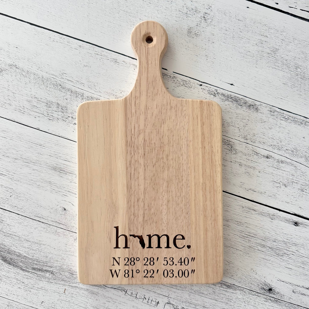 Personalized Home State with Latitude and Longitude Coordinates Cutting Board