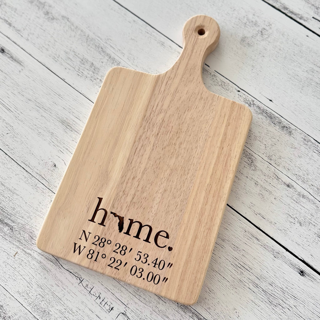 Personalized Home State with Latitude and Longitude Coordinates Cutting Board