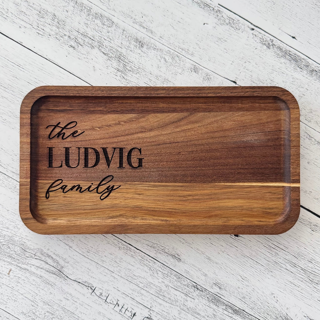 Personalized Acacia Wood Valet Tray with Family Name