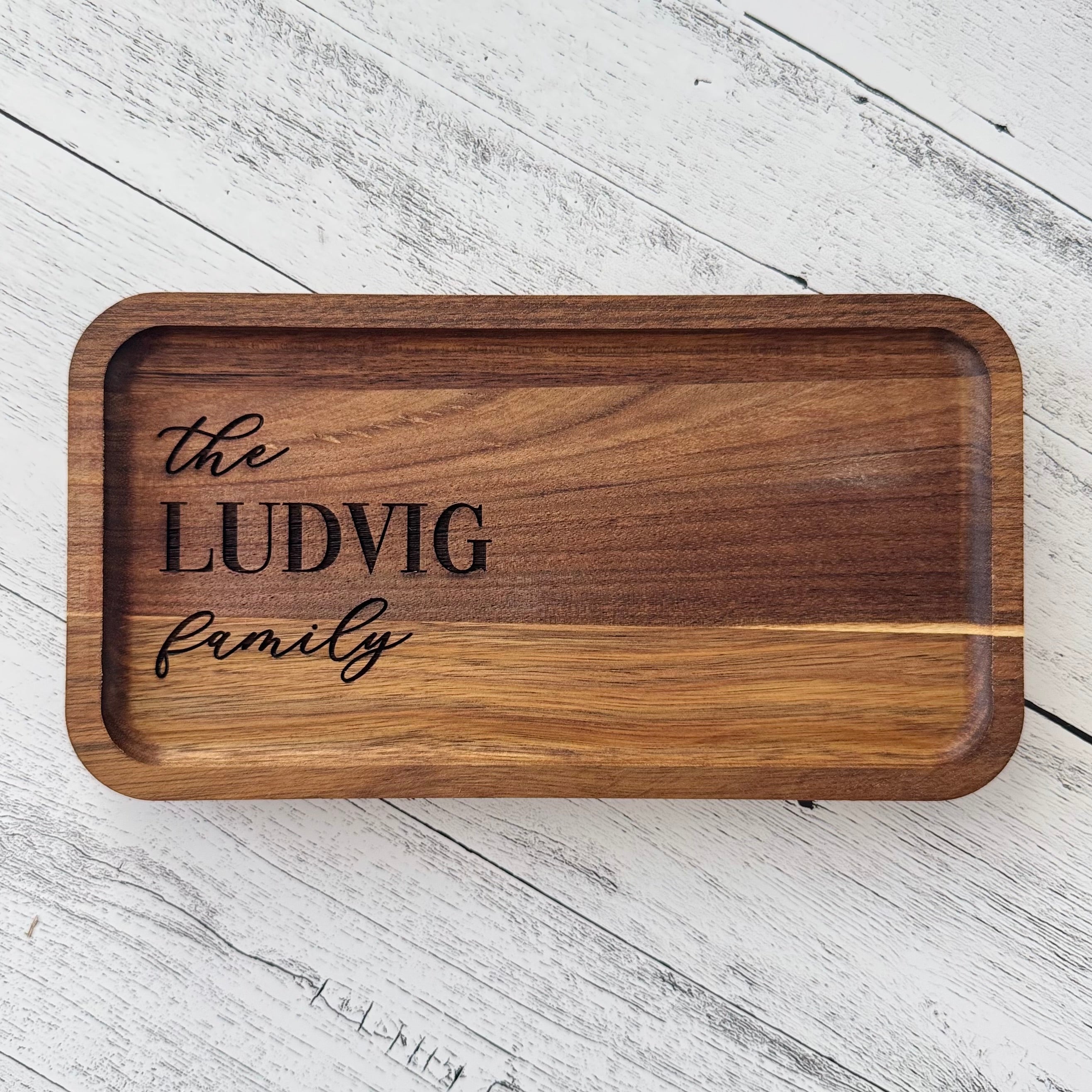 Personalized Acacia Wood Valet Tray with Family Name