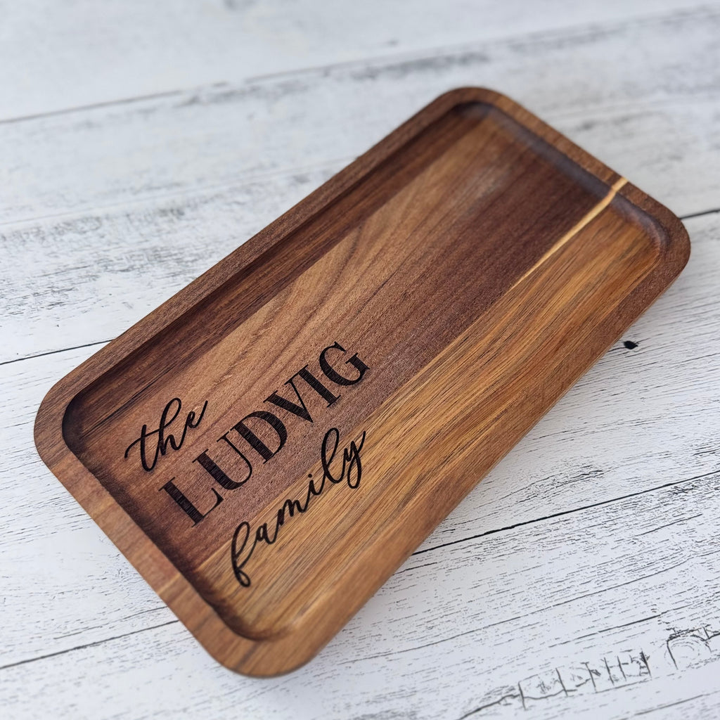 Personalized Acacia Wood Valet Tray with Family Name