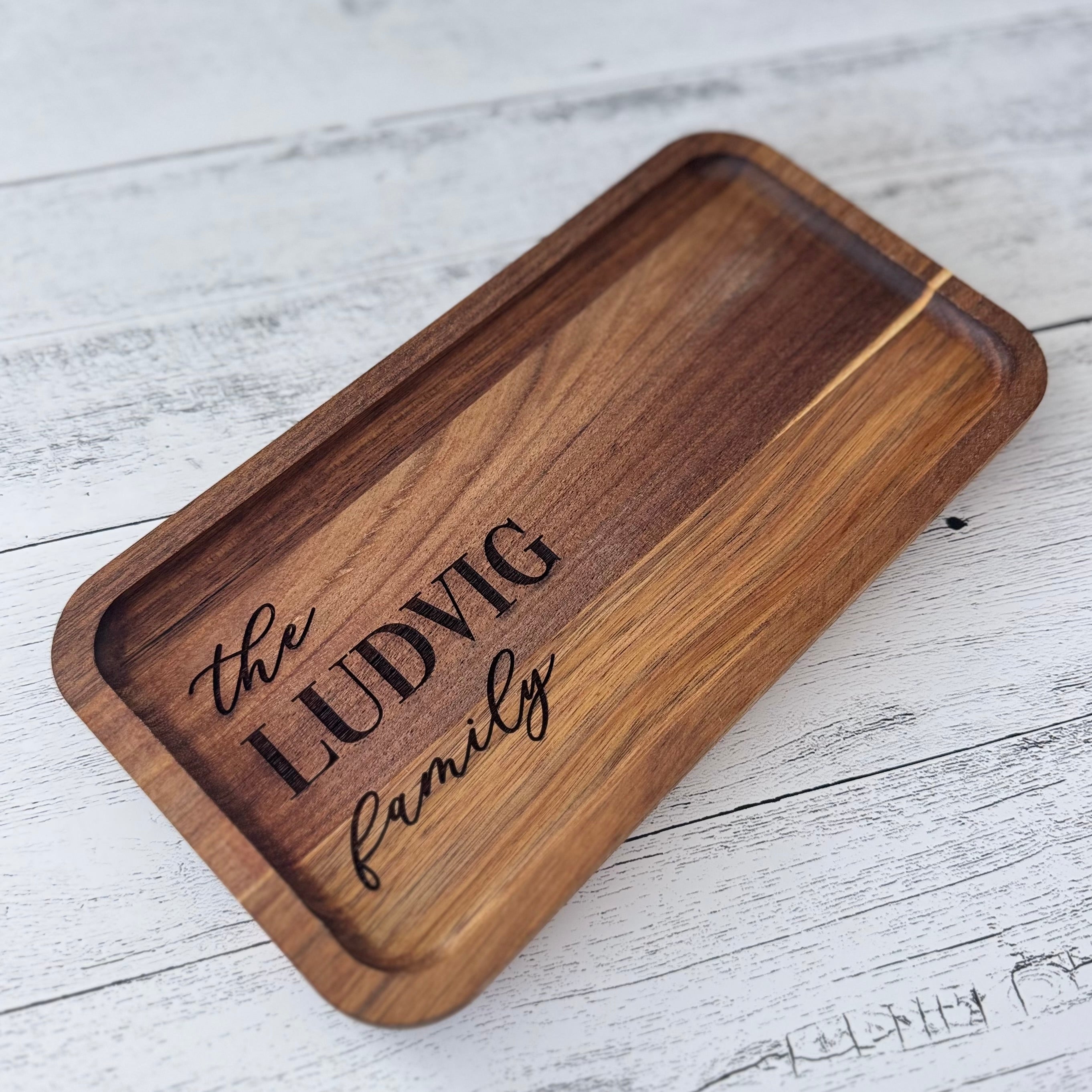 Personalized Acacia Wood Valet Tray with Family Name