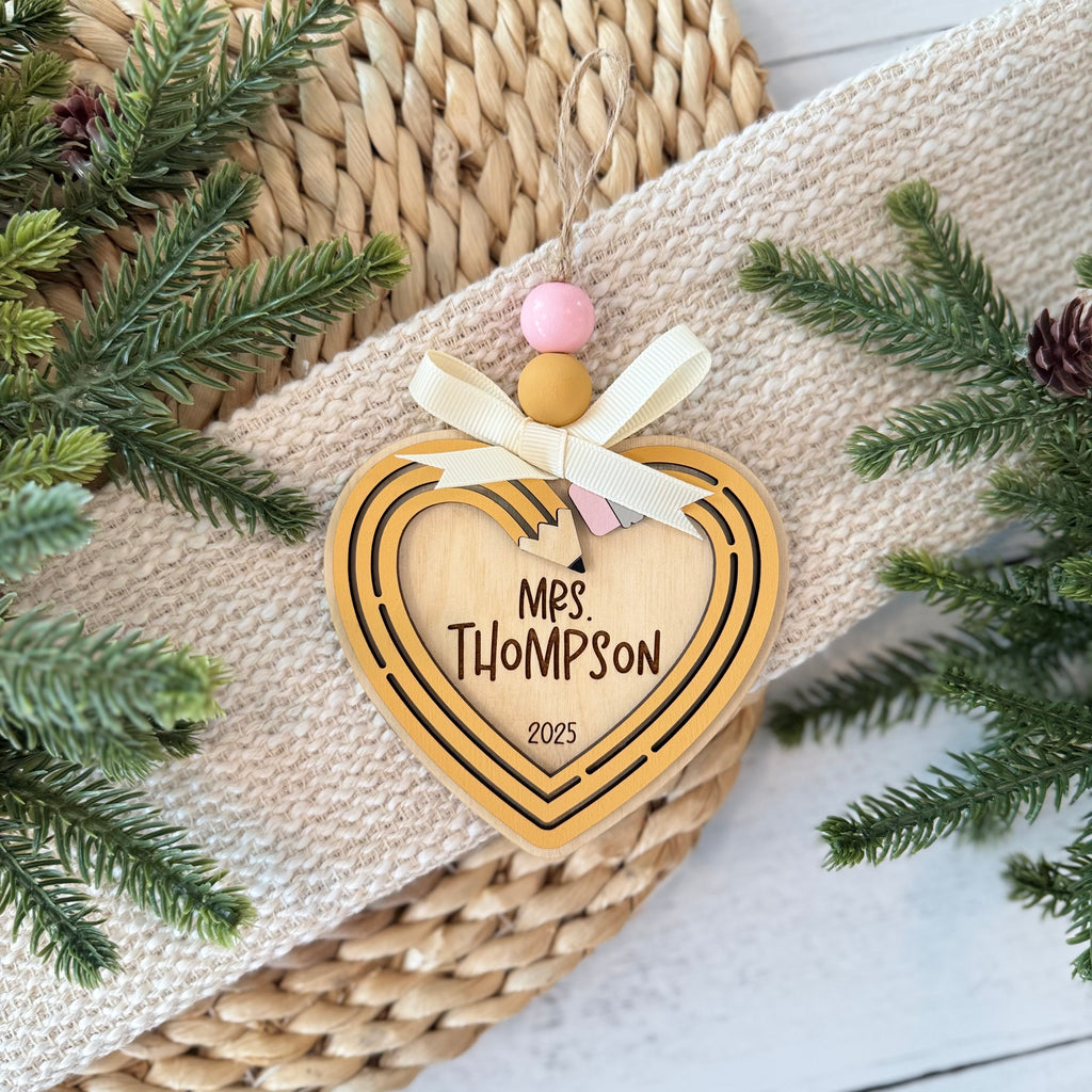 Personalized Pencil Heart Teacher Ornament