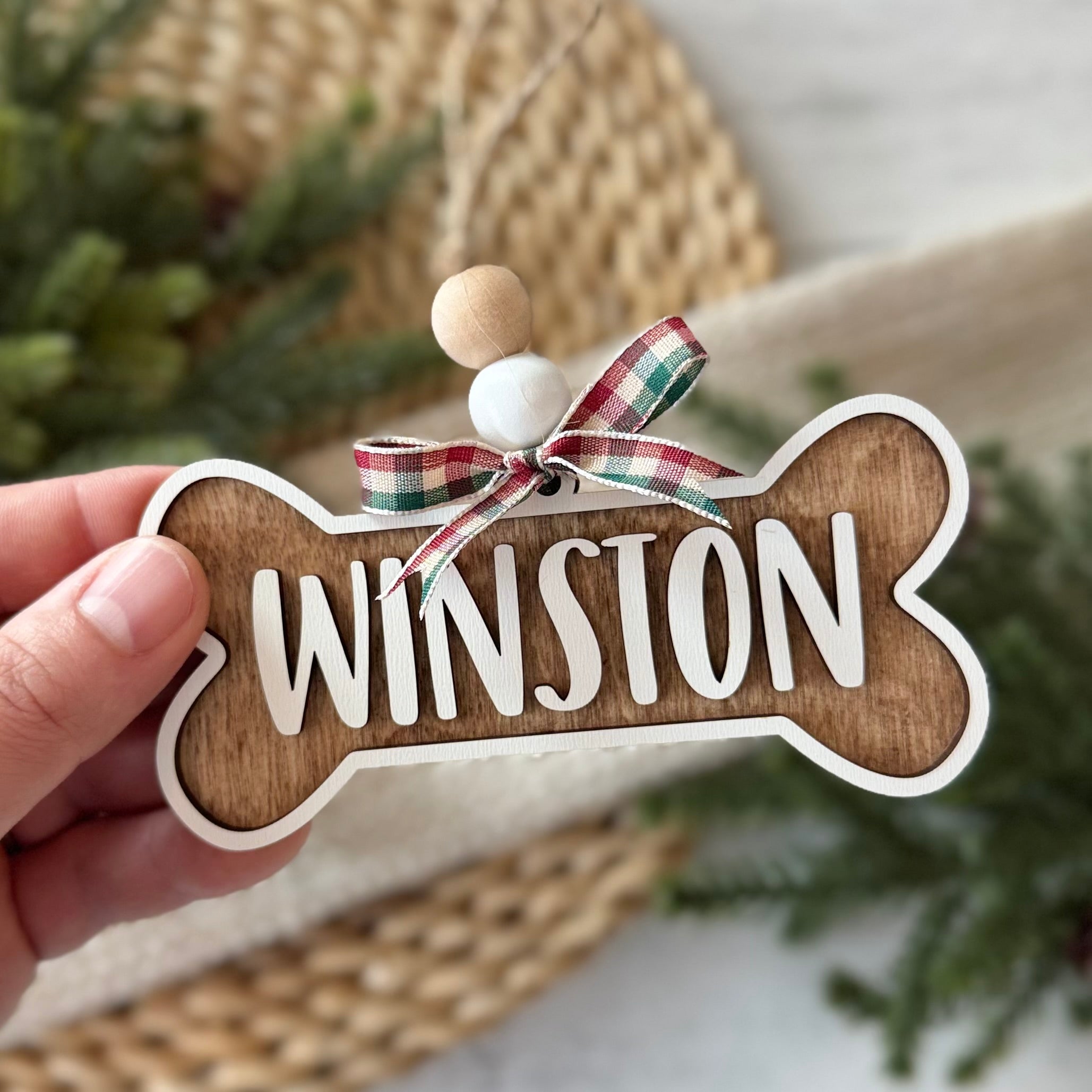 Personalized Dog Bone Name Christmas Ornament