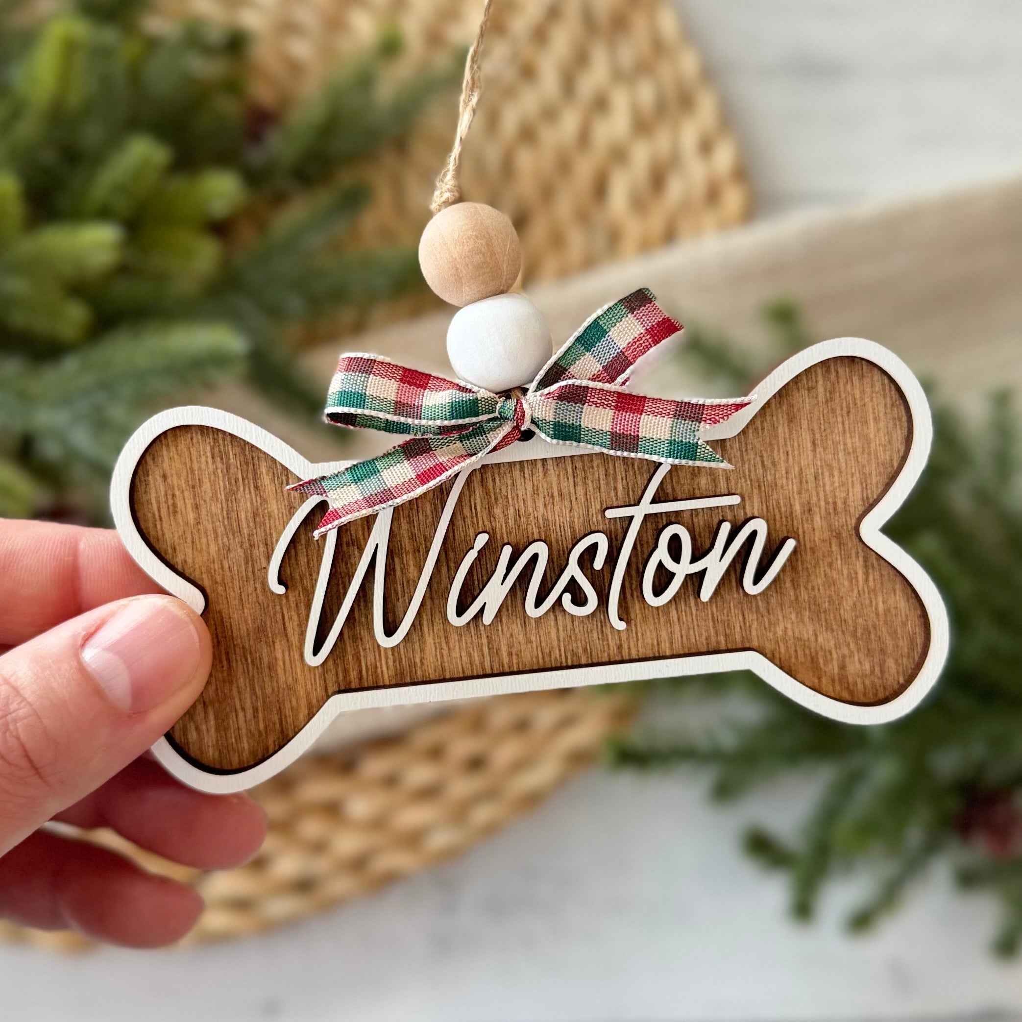 Personalized Dog Bone Name Christmas Ornament