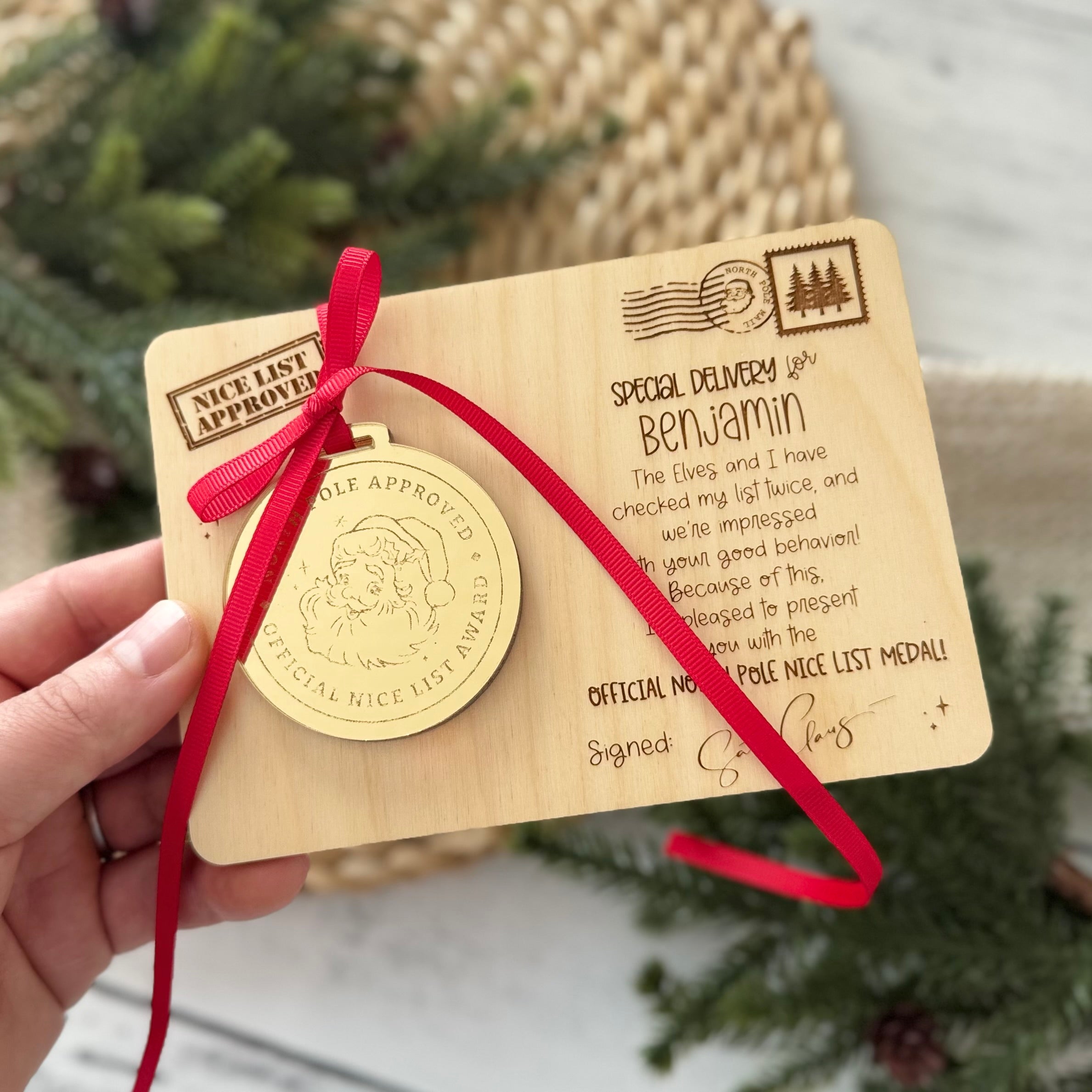 Personalized Santa Nice List Medal & Certificate