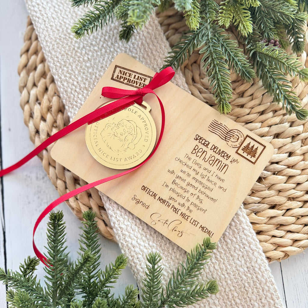 Personalized Santa Nice List Medal & Certificate