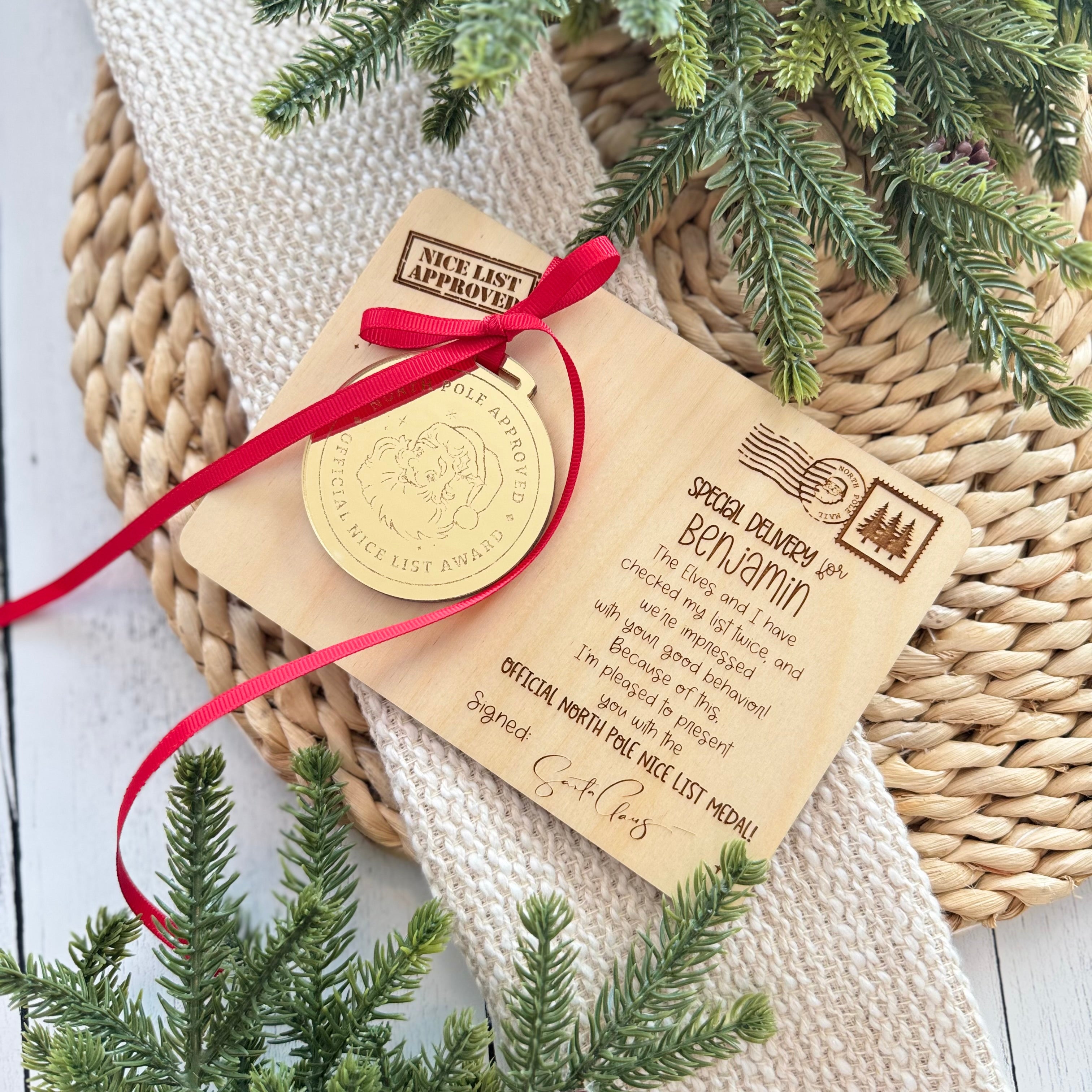 Personalized Santa Nice List Medal & Certificate