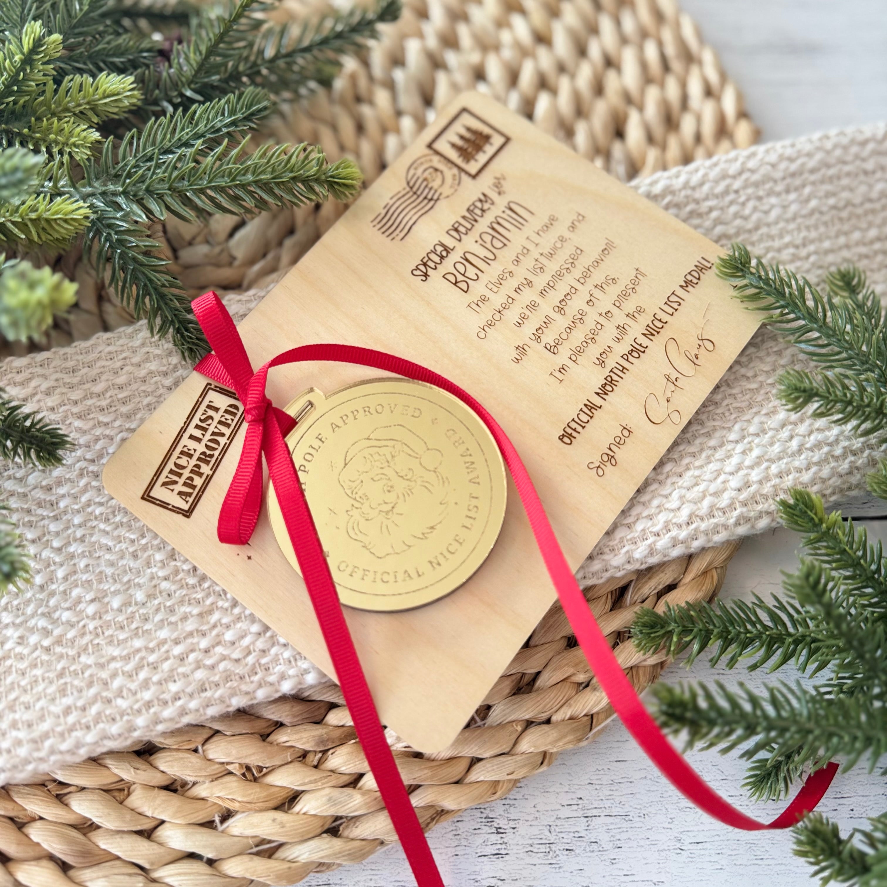 Personalized Santa Nice List Medal & Certificate