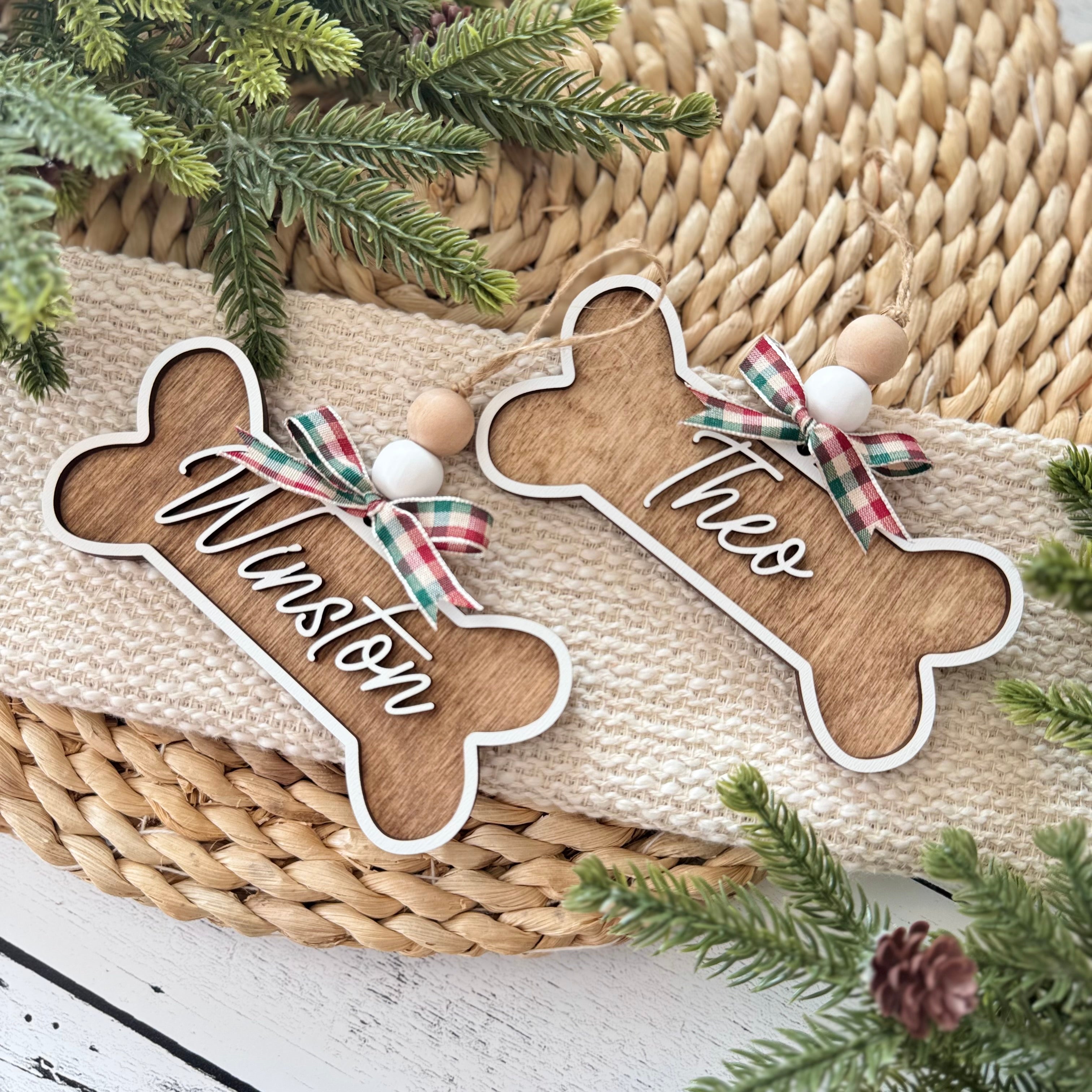 Personalized Dog Bone Name Christmas Ornament