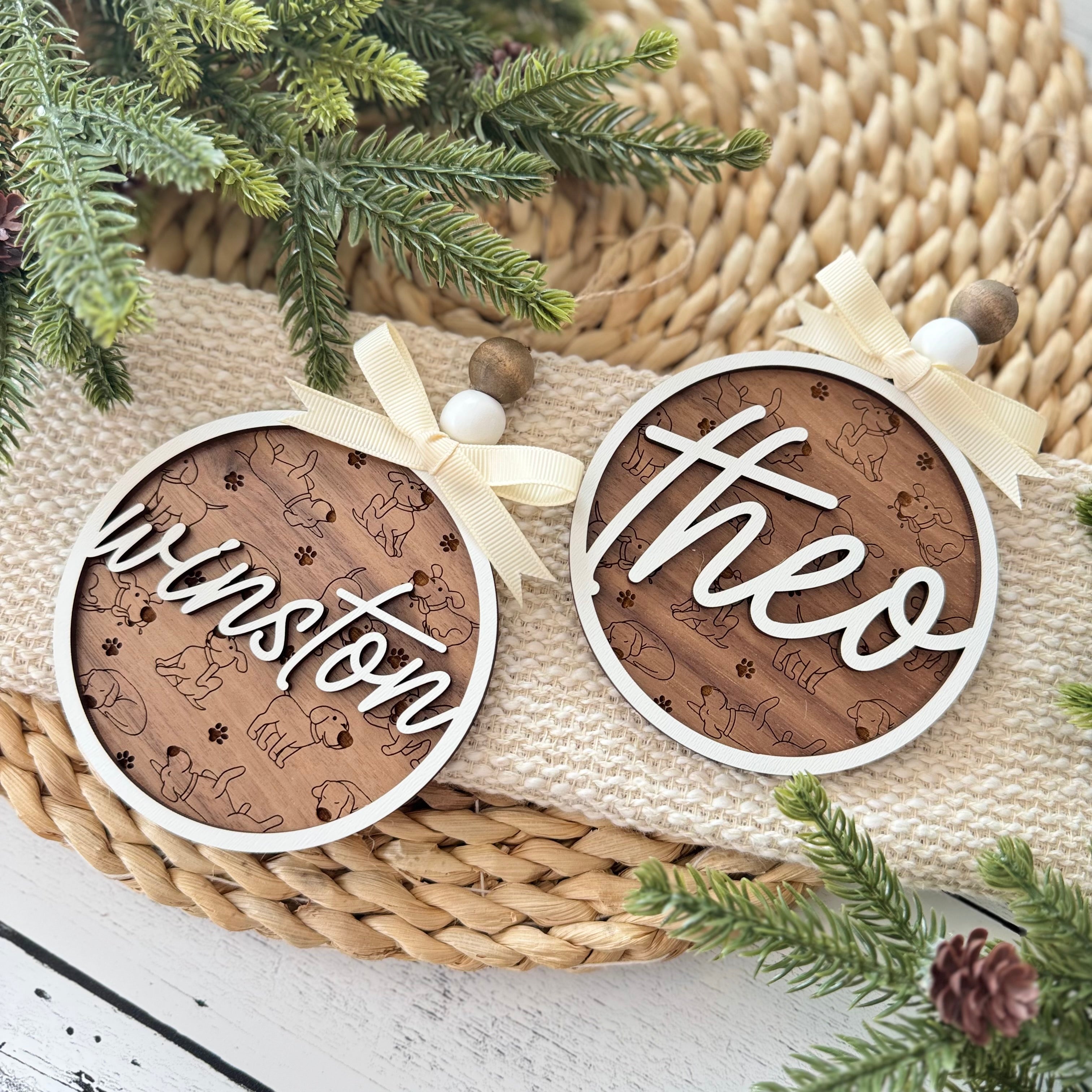 Personalized Walnut Dog Name Ornament