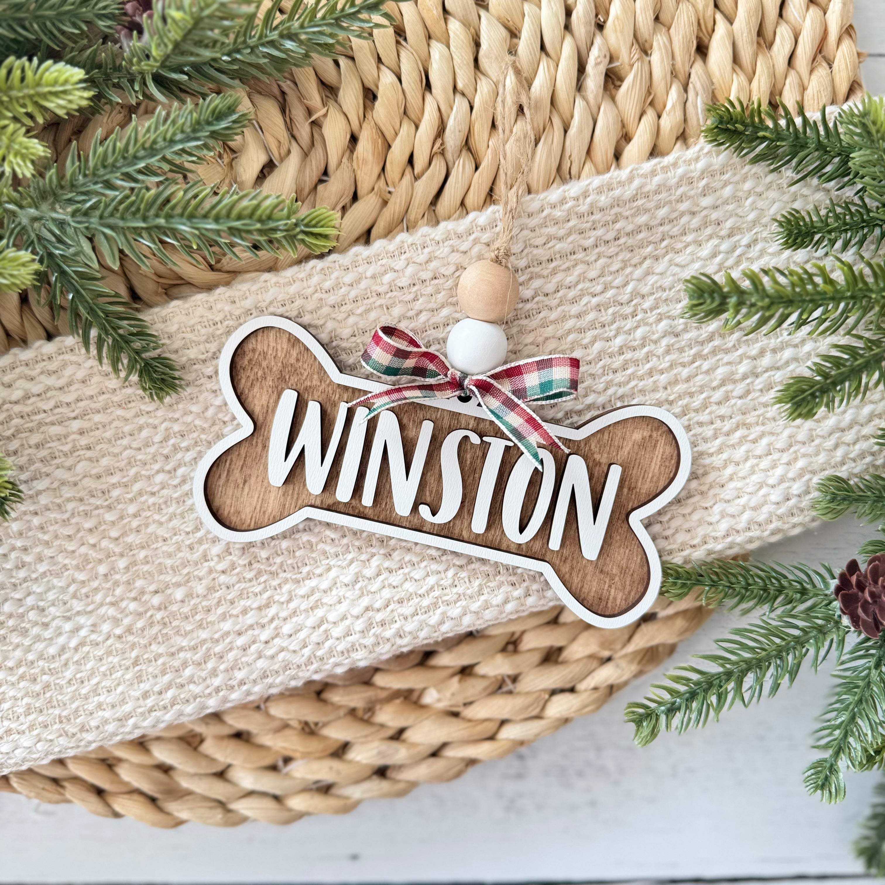 Personalized Dog Bone Name Christmas Ornament