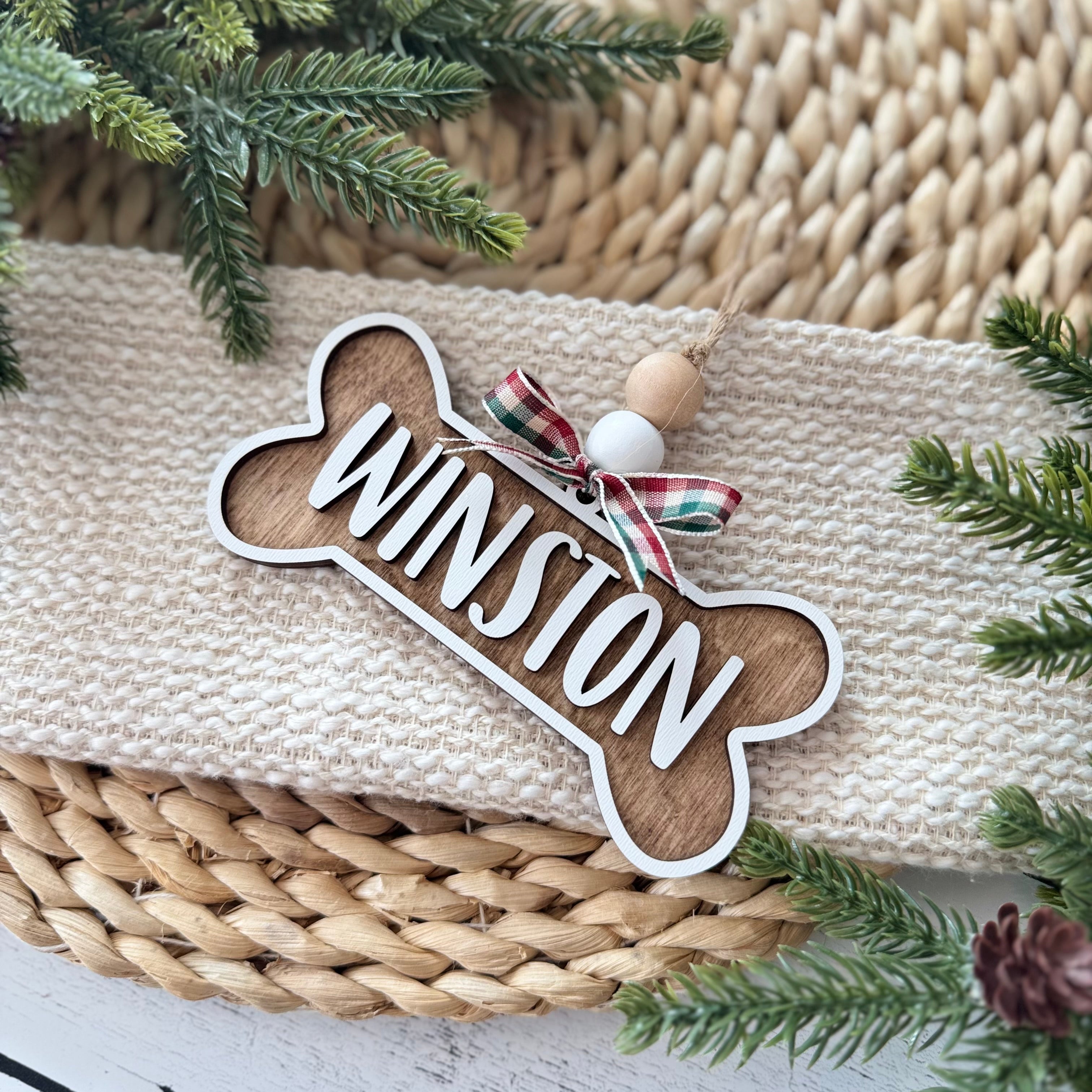Personalized Dog Bone Name Christmas Ornament