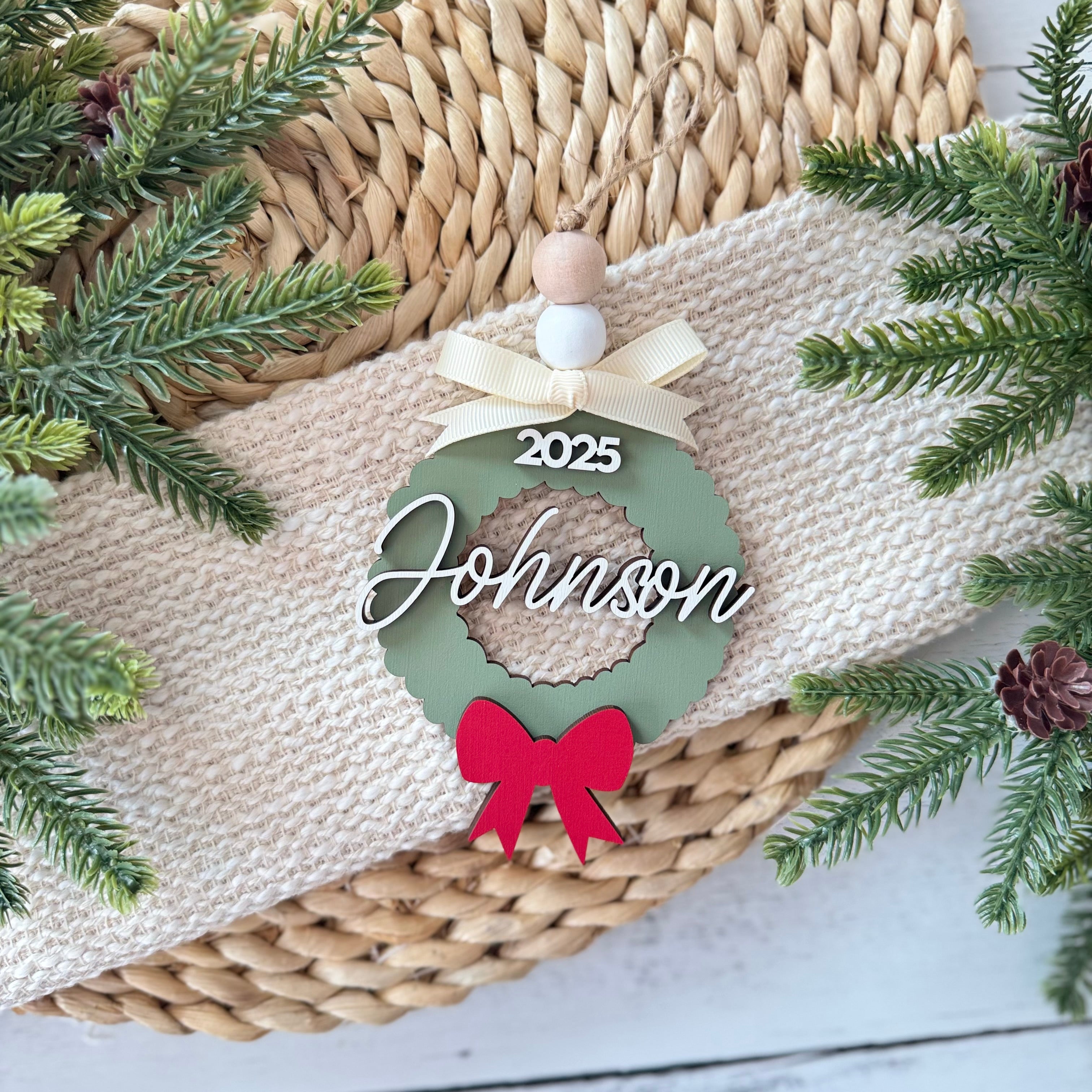 Personalized Family Name Wreath Ornament