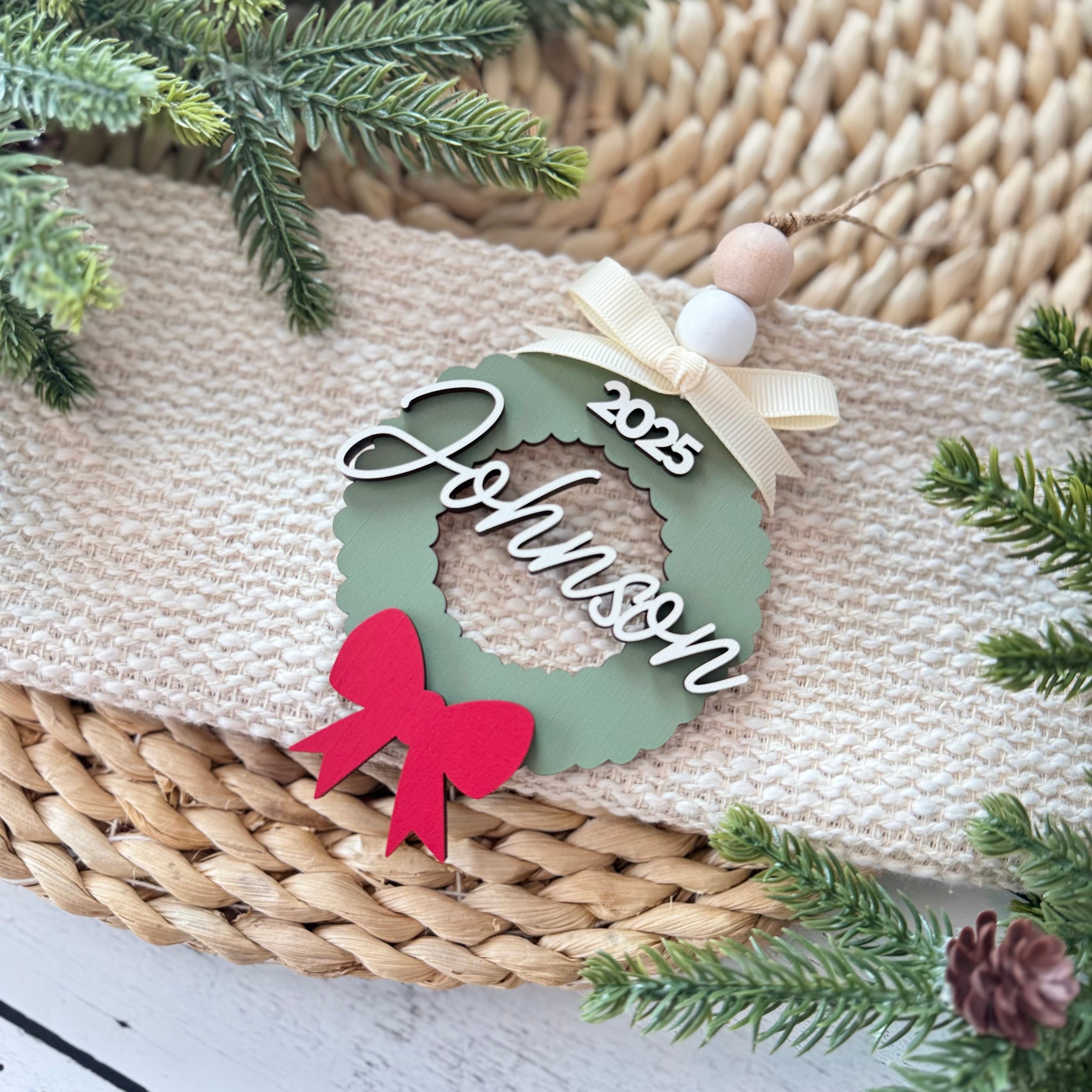 Personalized Family Name Wreath Ornament