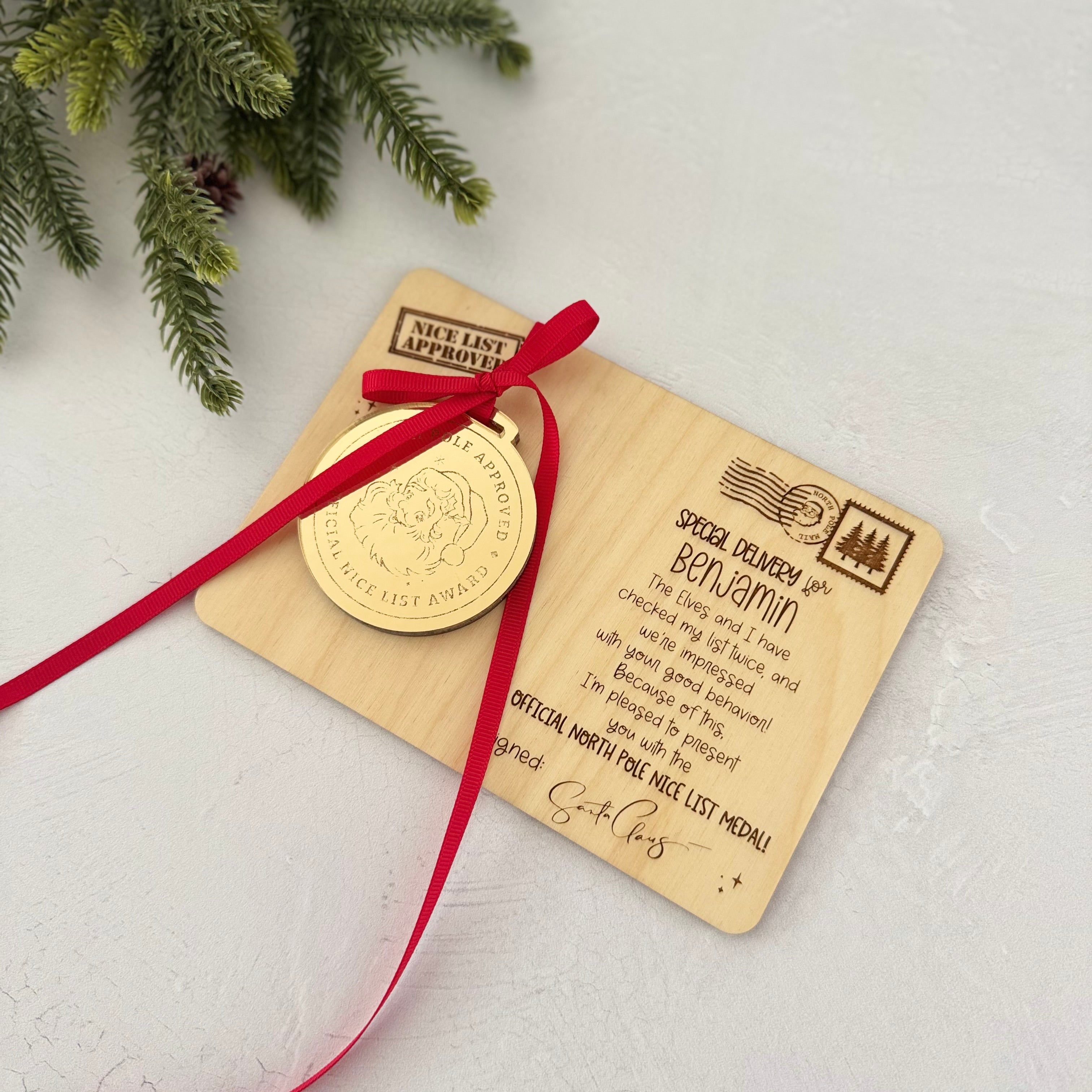 Personalized Santa Nice List Medal & Certificate