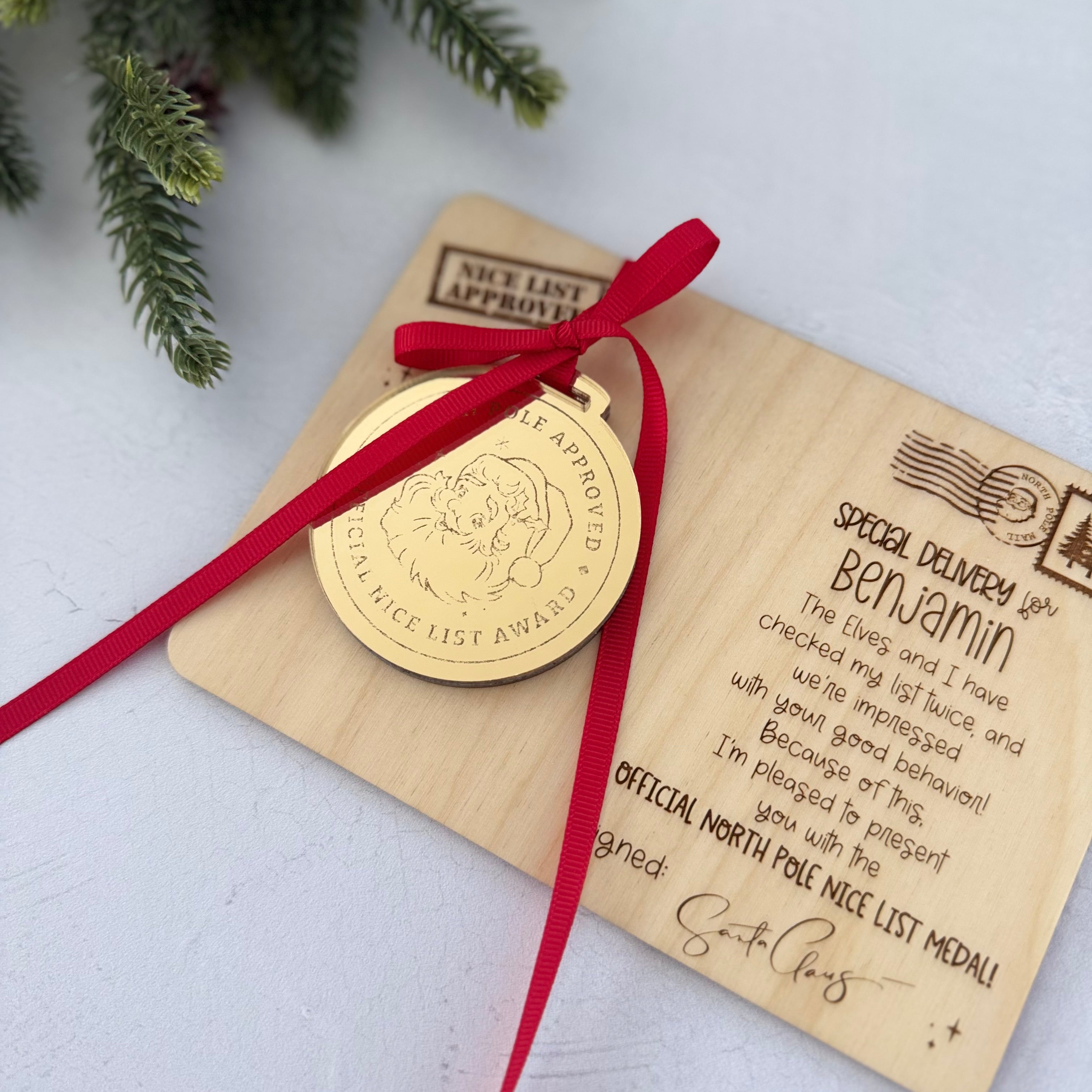 Personalized Santa Nice List Medal & Certificate