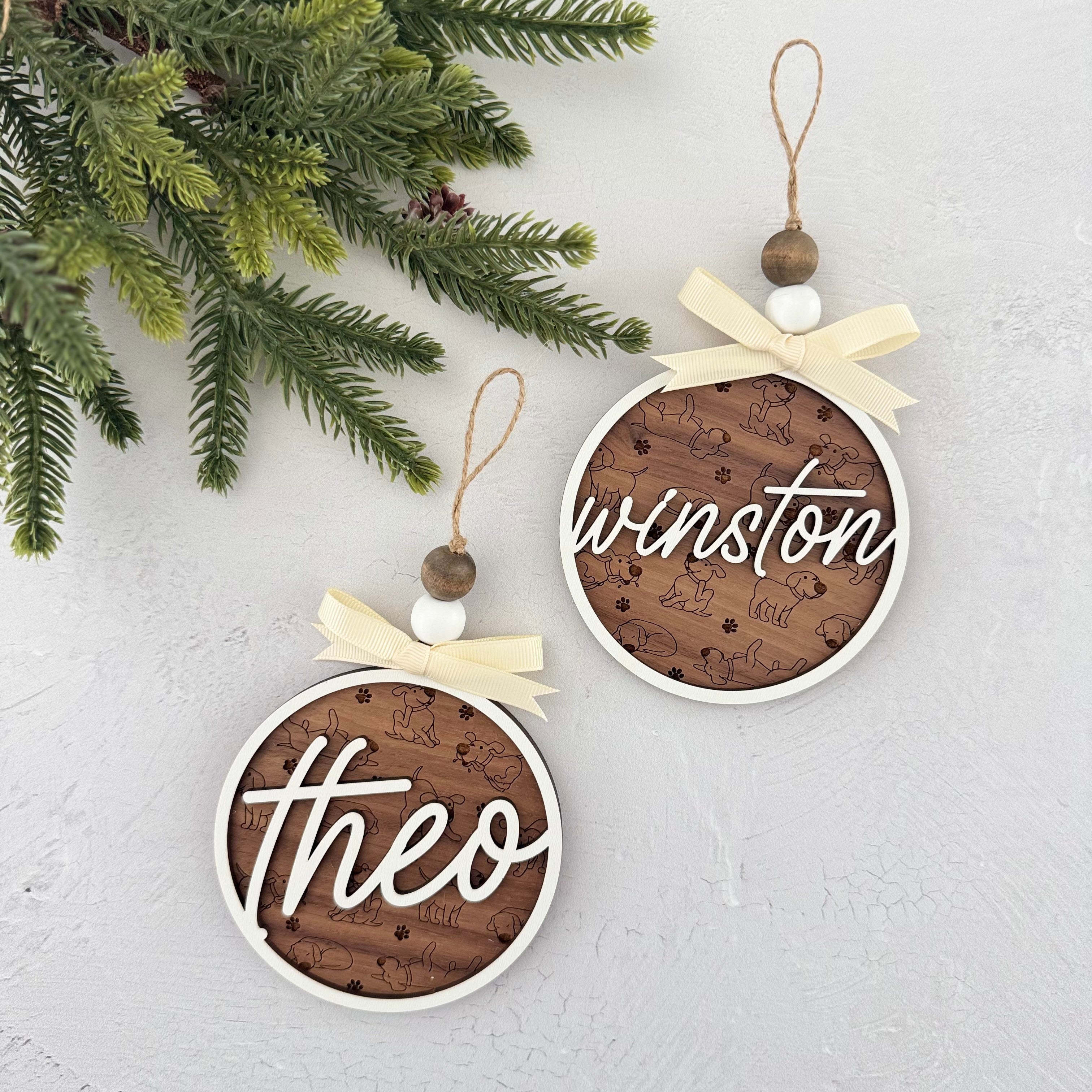 Personalized Walnut Dog Name Ornament