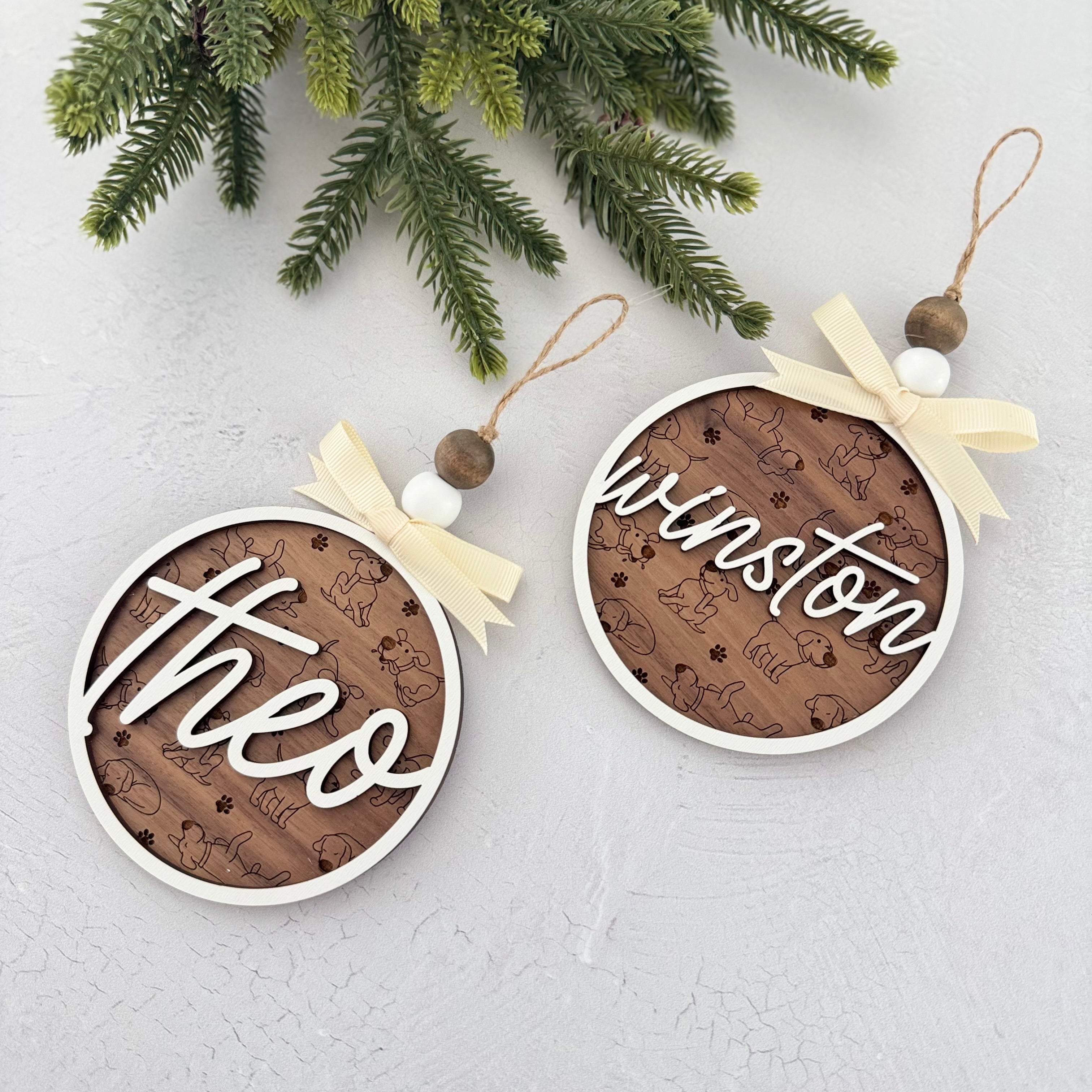 Personalized Walnut Dog Name Ornament