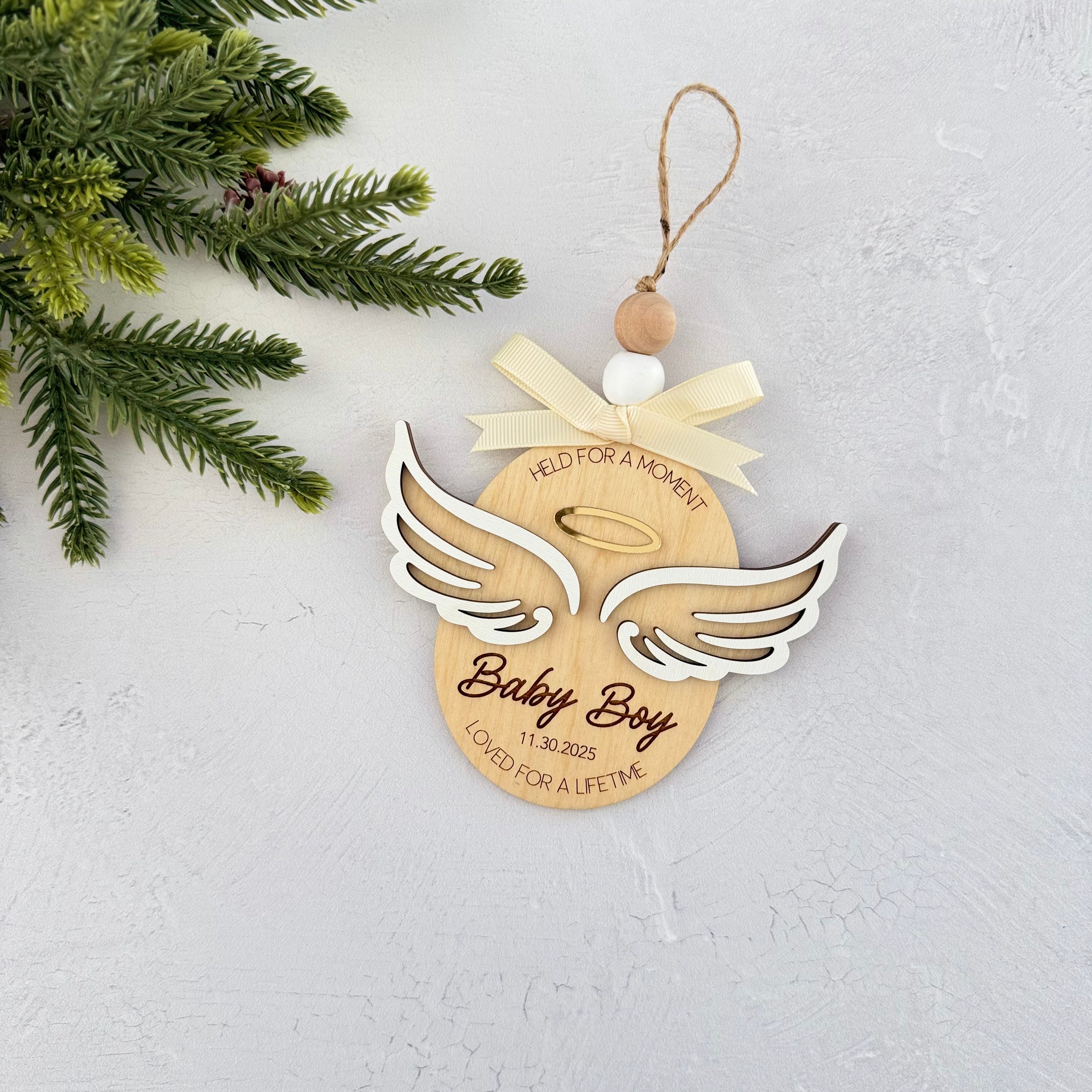 Personalized Infant Loss Angel Wings Ornament