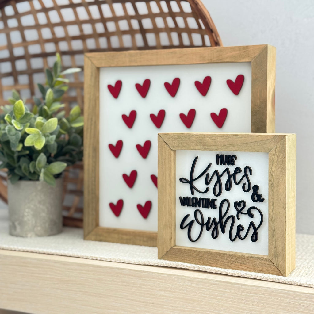 Hugs Kisses & Valentine Wishes Wooden Framed Sign