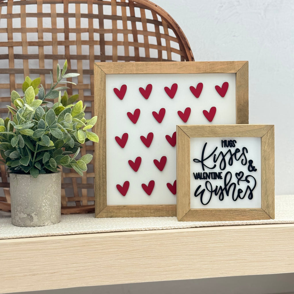Hugs Kisses & Valentine Wishes Wooden Framed Sign