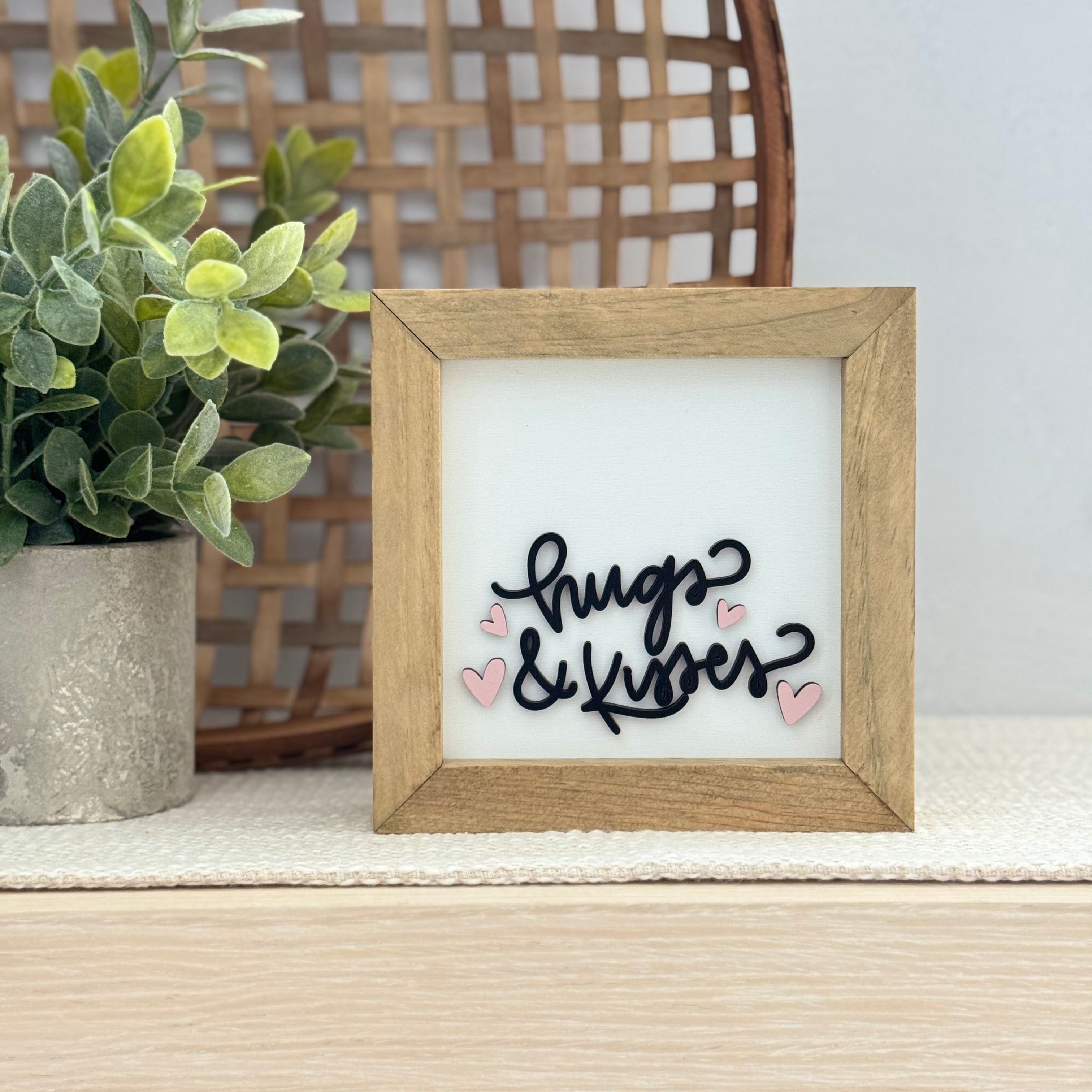 Hugs & Kisses Wooden Framed Sign