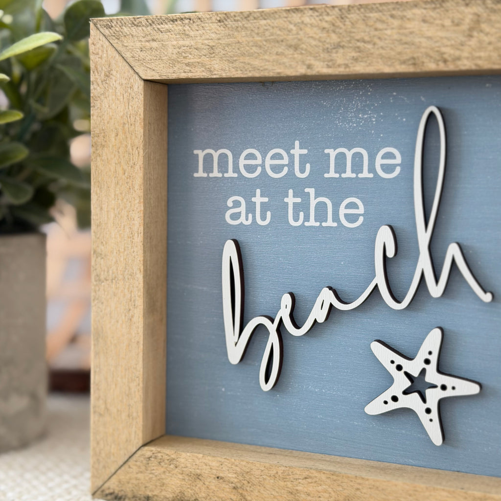 Meet Me At The Beach Wooden Framed Sign