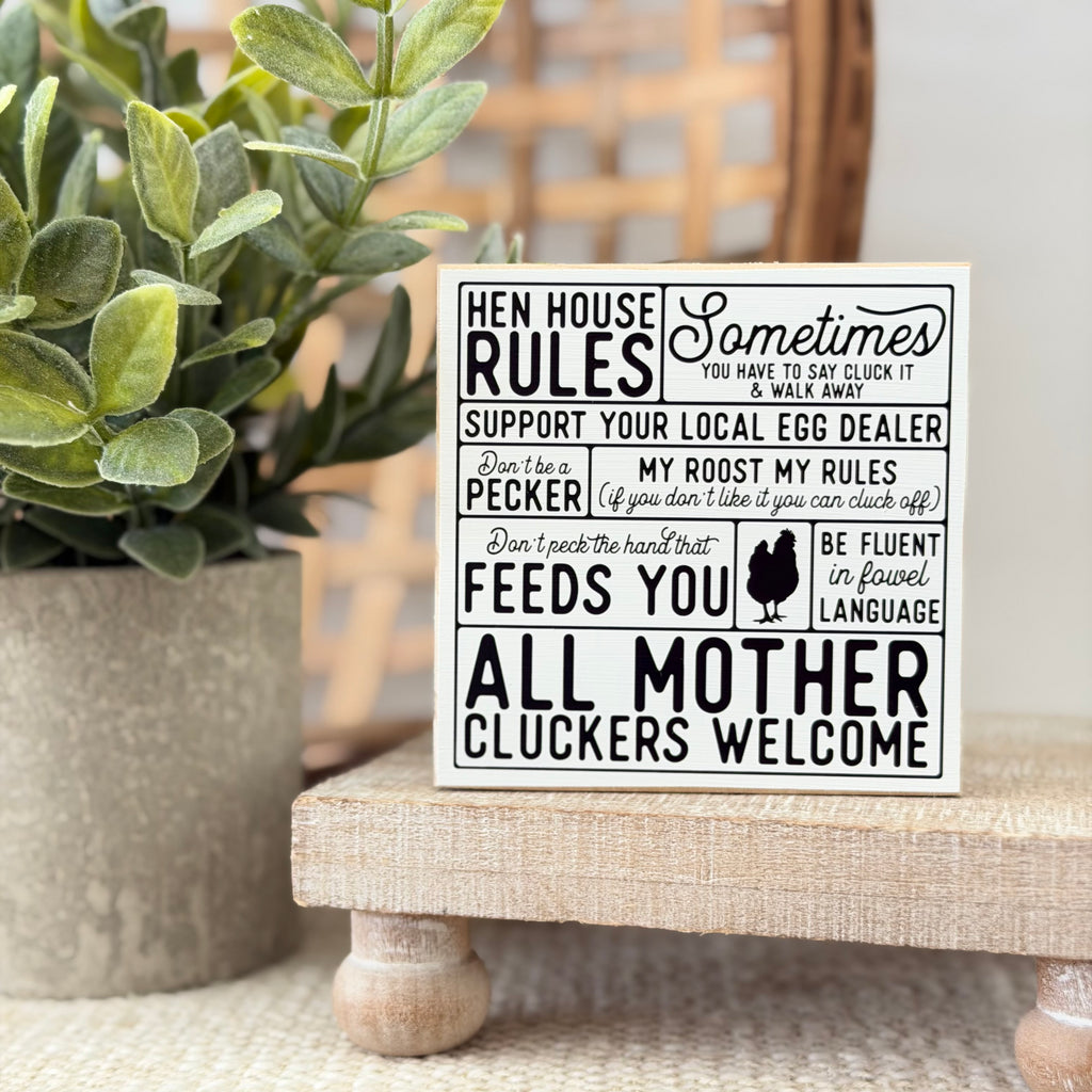 Farmhouse Chicken Wood Block Sign