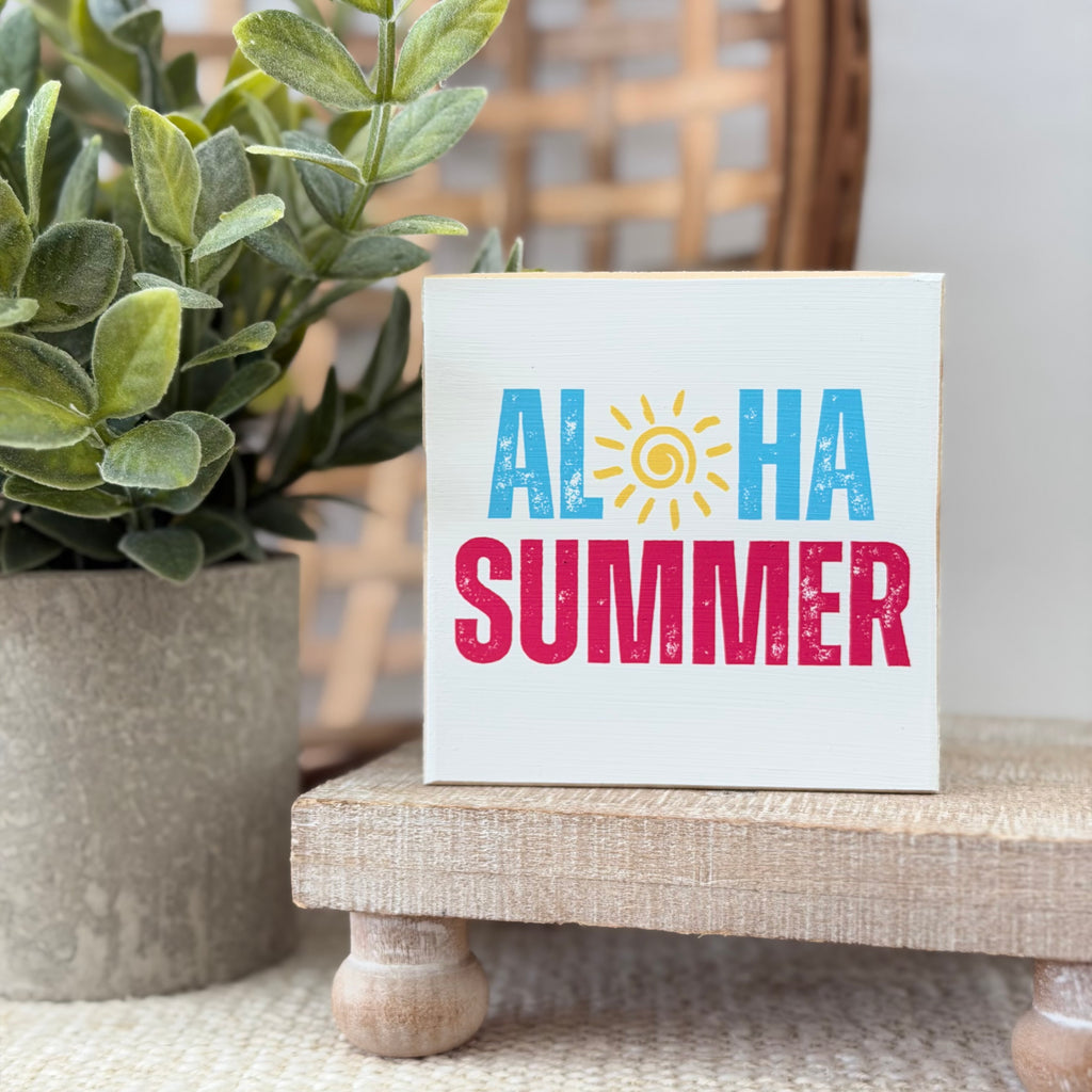 Aloha Summer Wood Block Sign