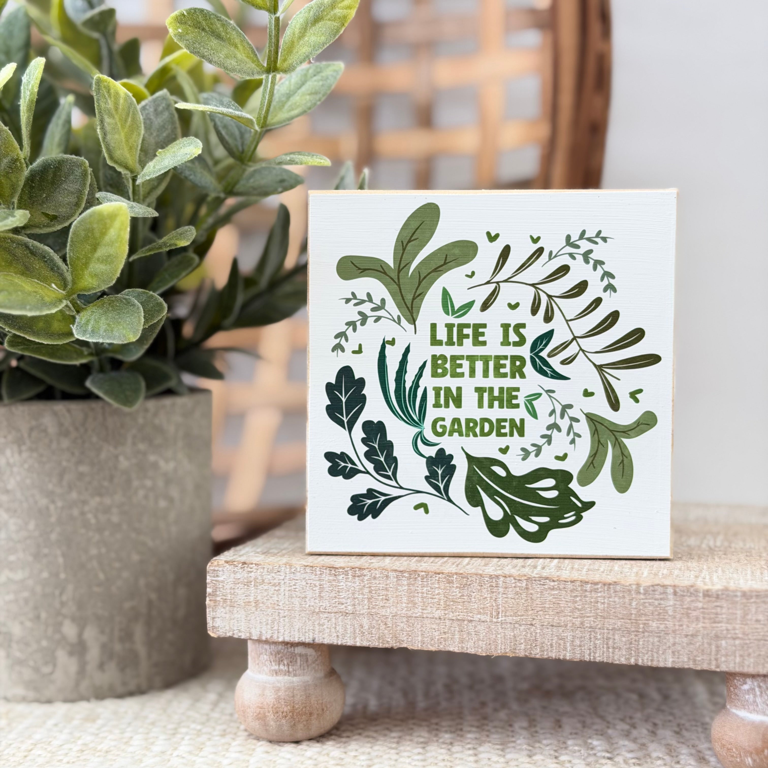 Garden Themed Wood Block Sign
