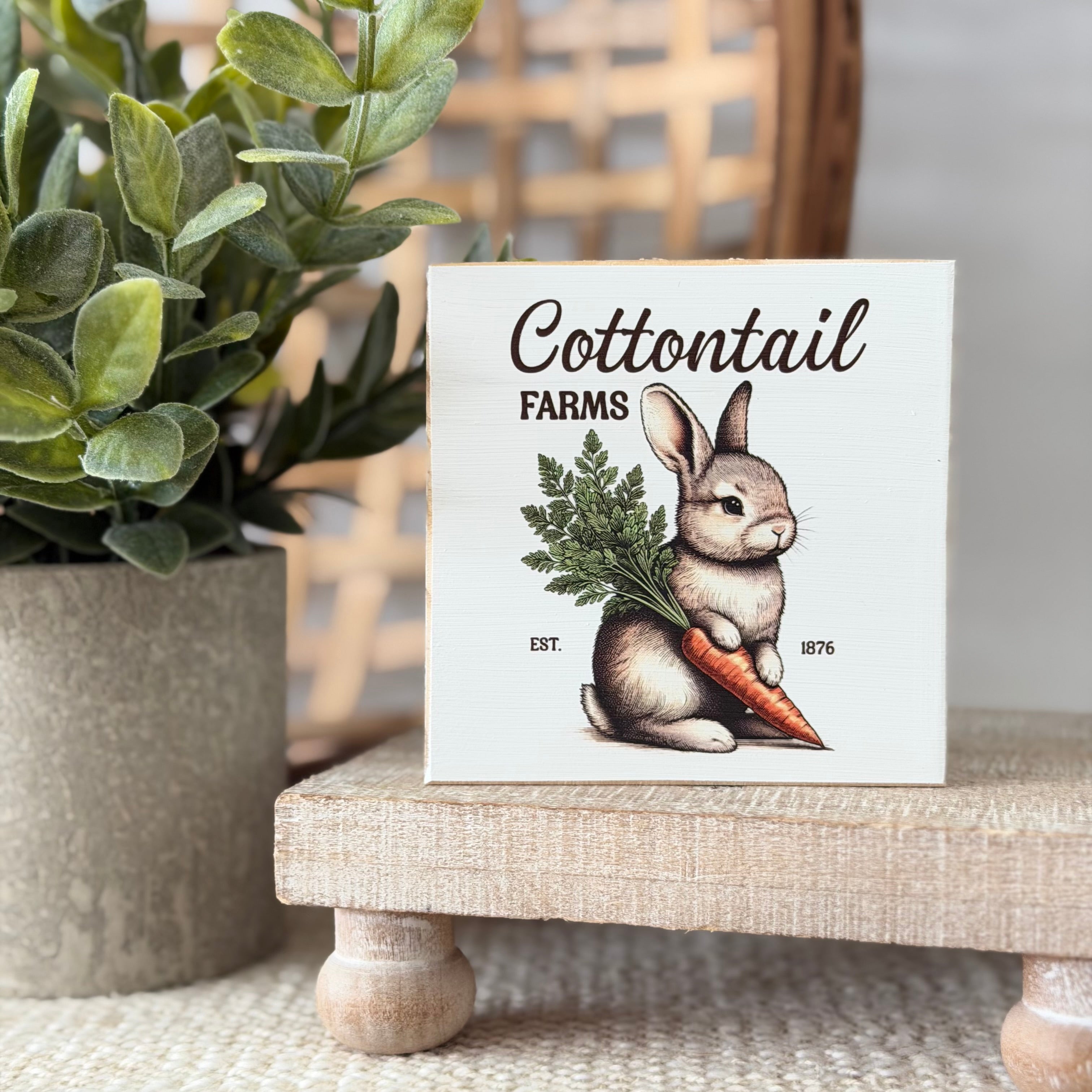 Cottontail Farms Easter Wood Block Sign