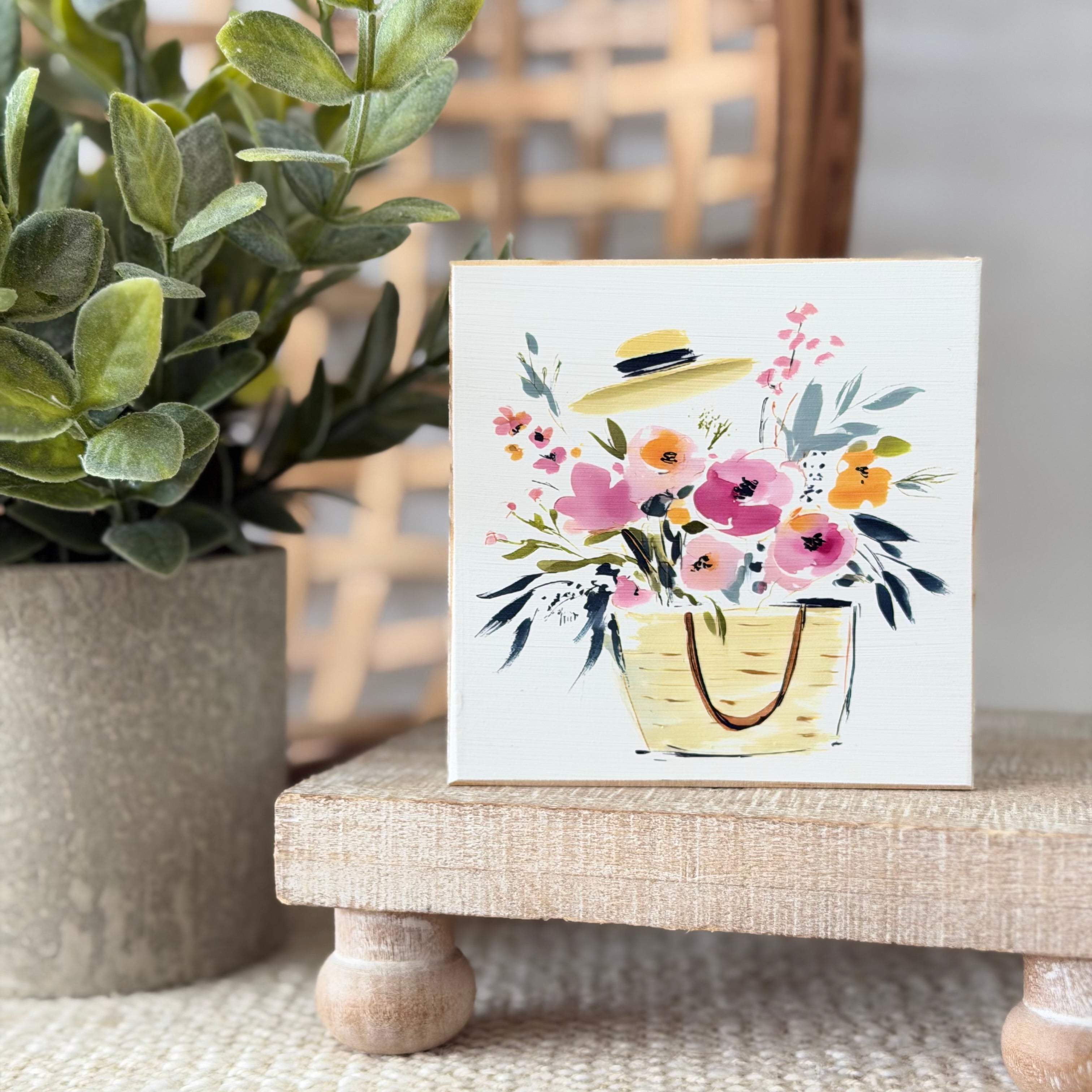 Spring Floral Wood Block Sign