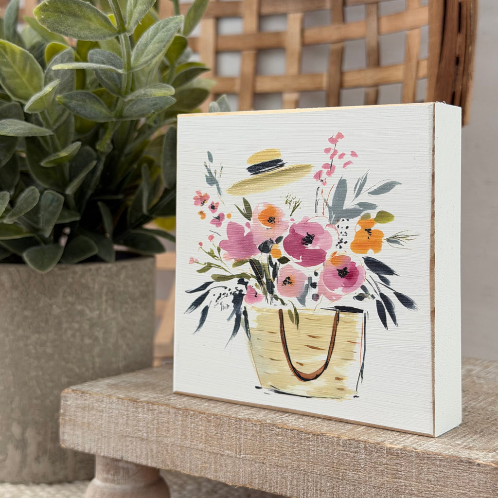 Spring Floral Wood Block Sign