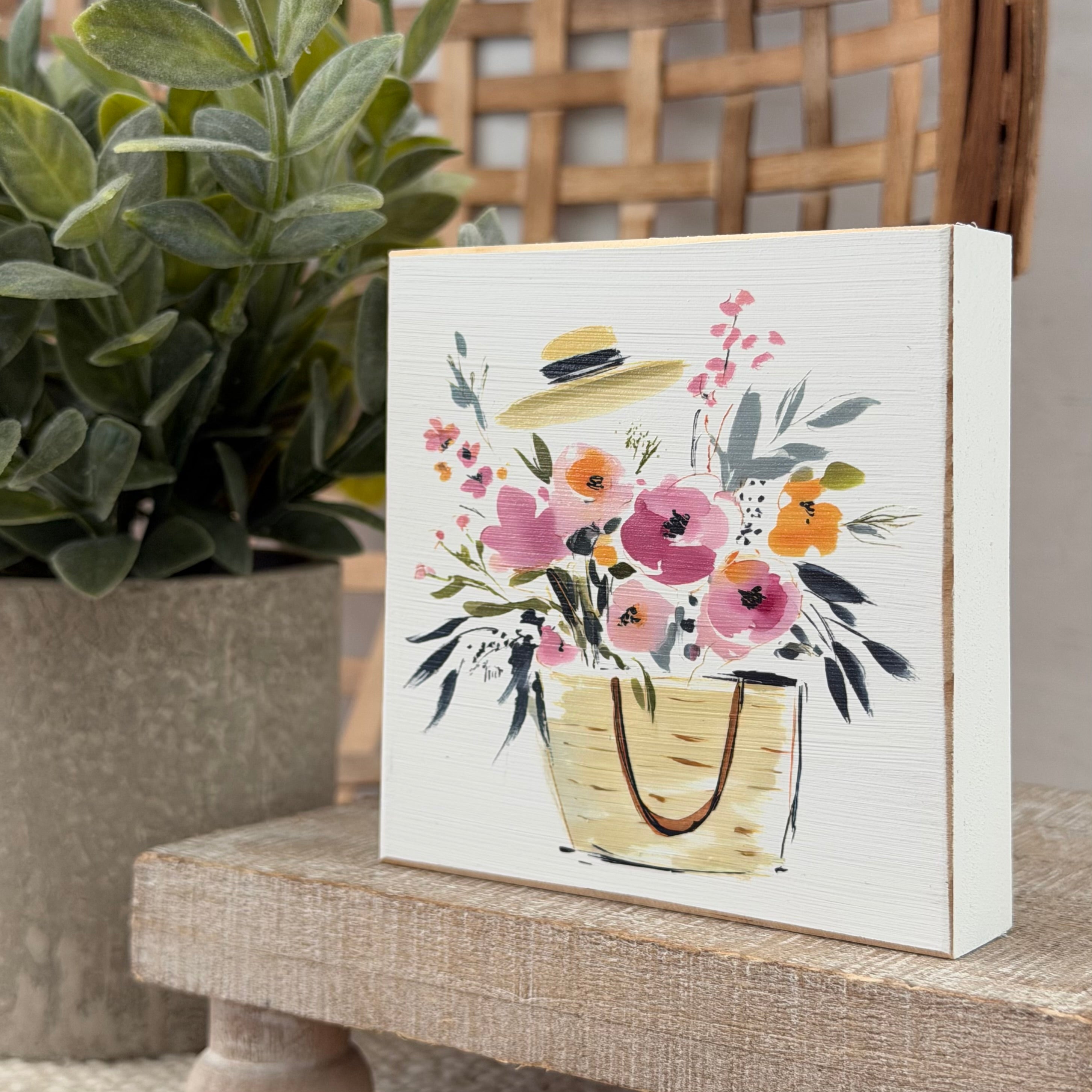 Spring Floral Wood Block Sign