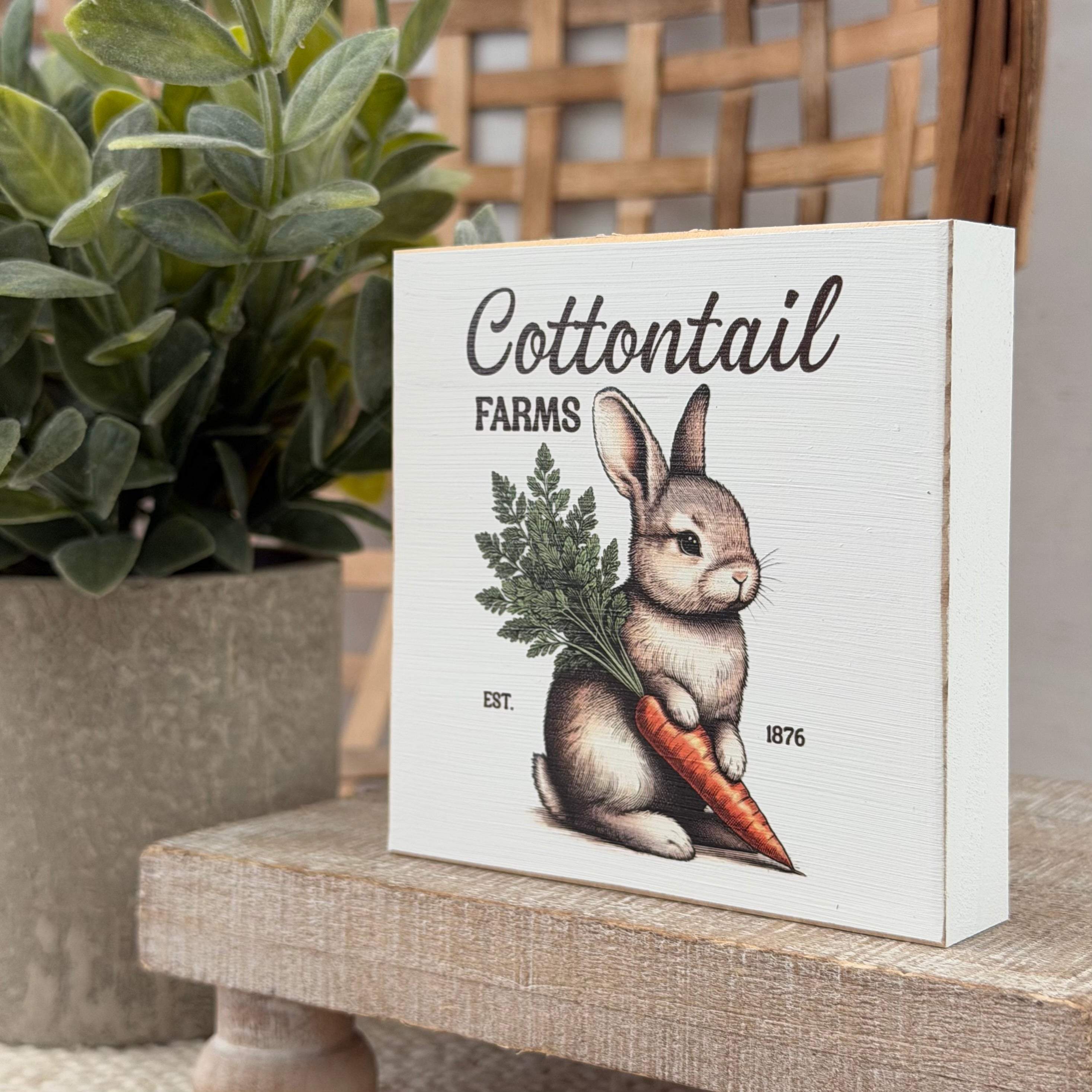 Cottontail Farms Easter Wood Block Sign