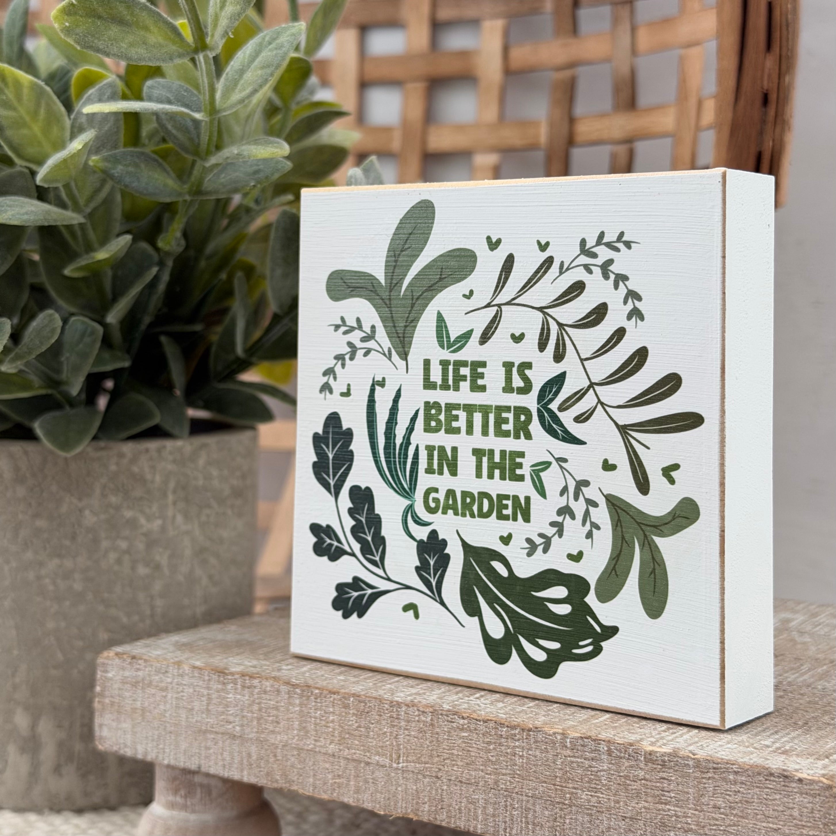 Garden Themed Wood Block Sign