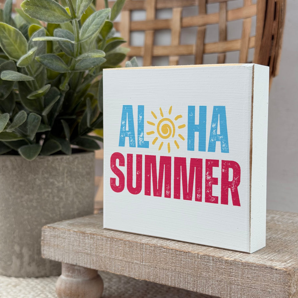 Aloha Summer Wood Block Sign
