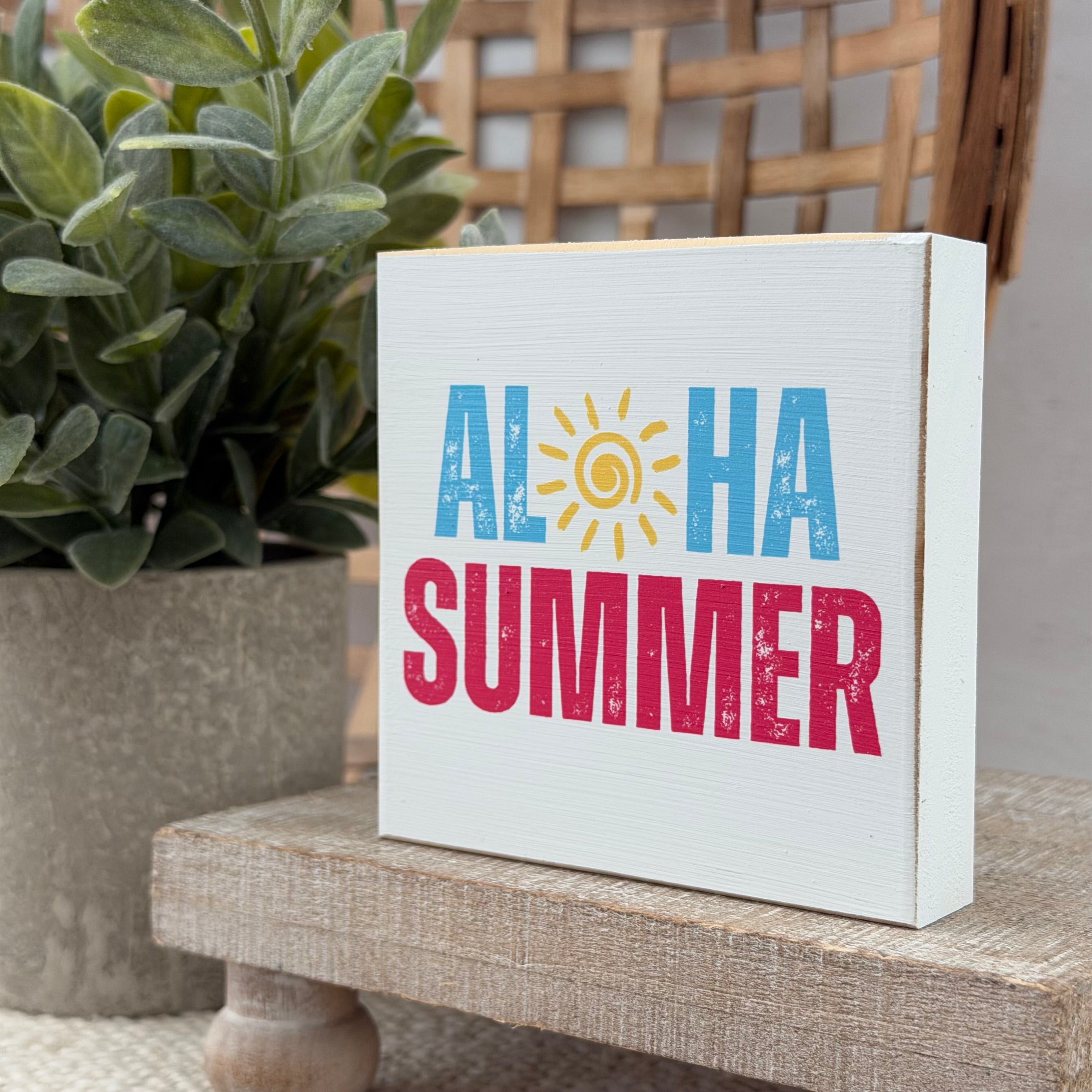 Aloha Summer Wood Block Sign