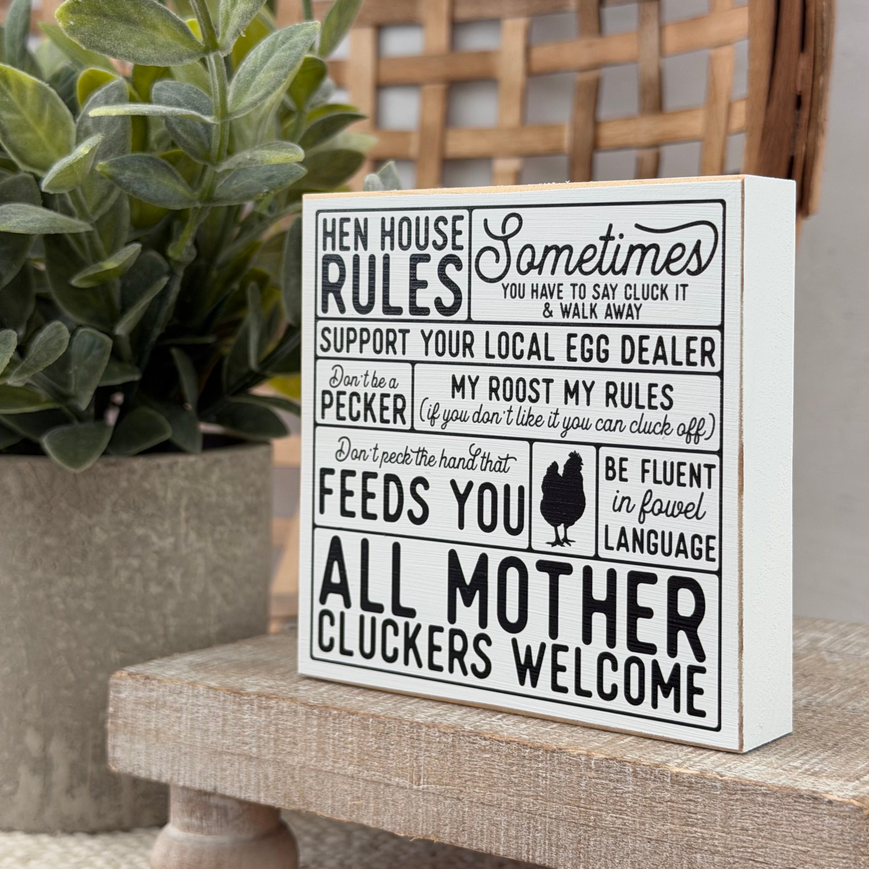 Farmhouse Chicken Wood Block Sign