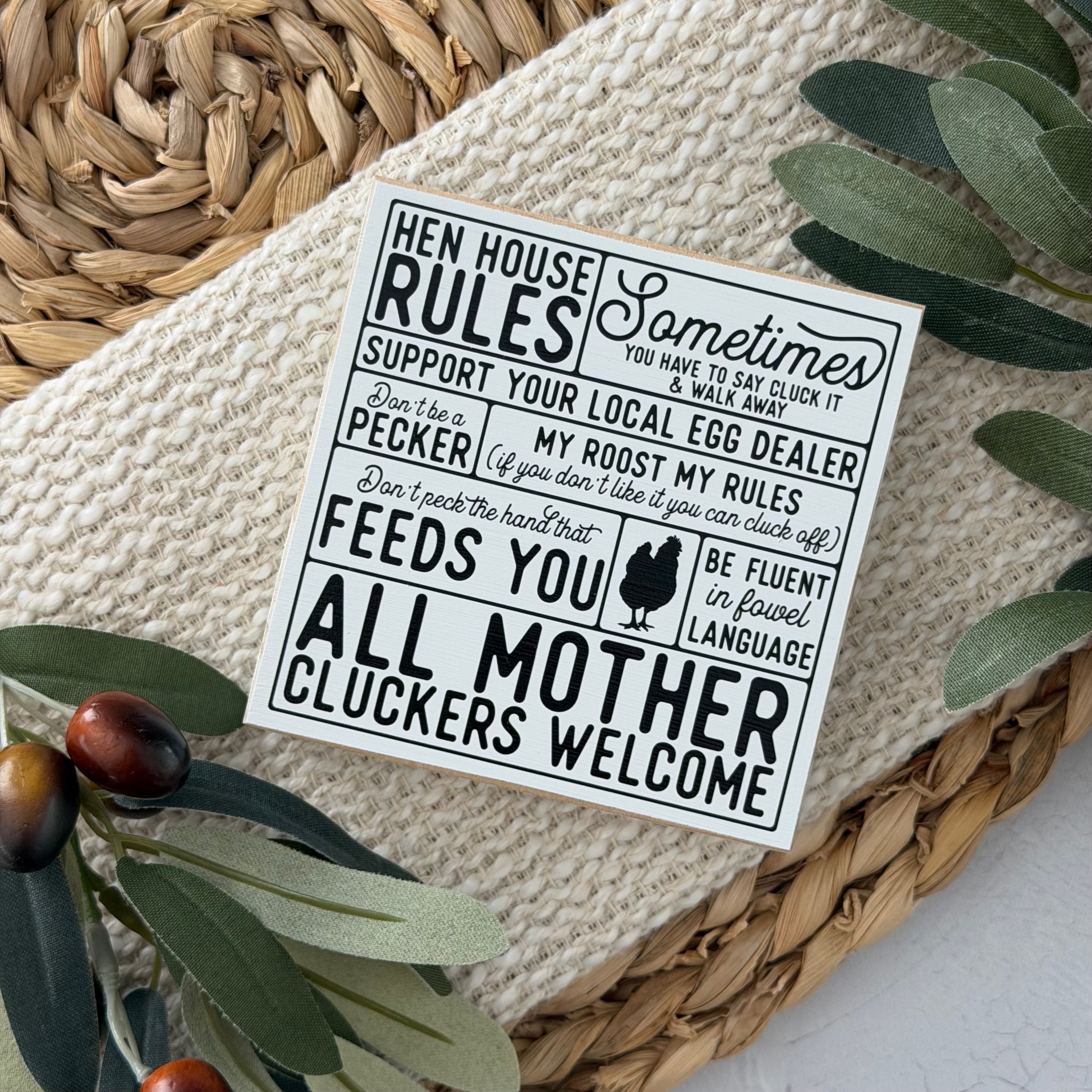Farmhouse Chicken Wood Block Sign