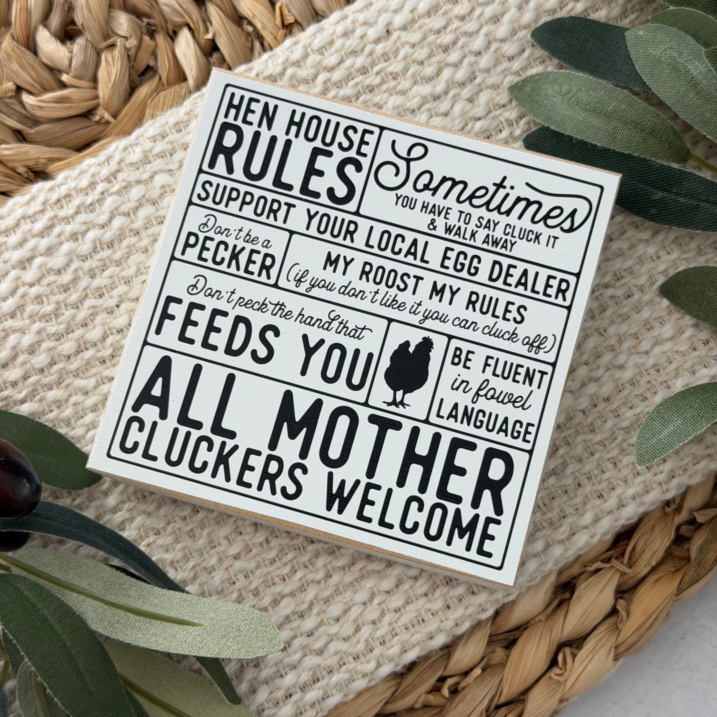 Farmhouse Chicken Wood Block Sign