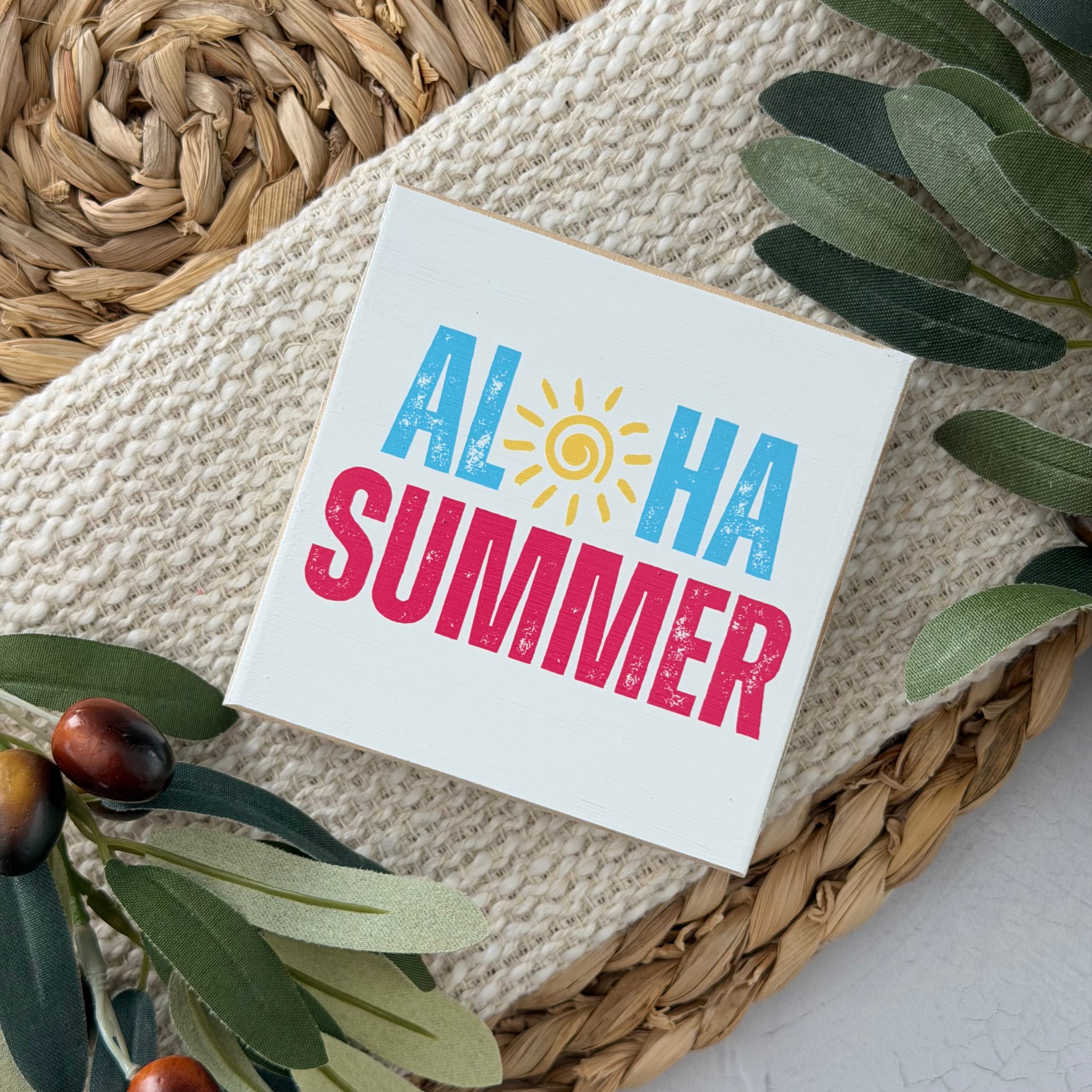 Aloha Summer Wood Block Sign