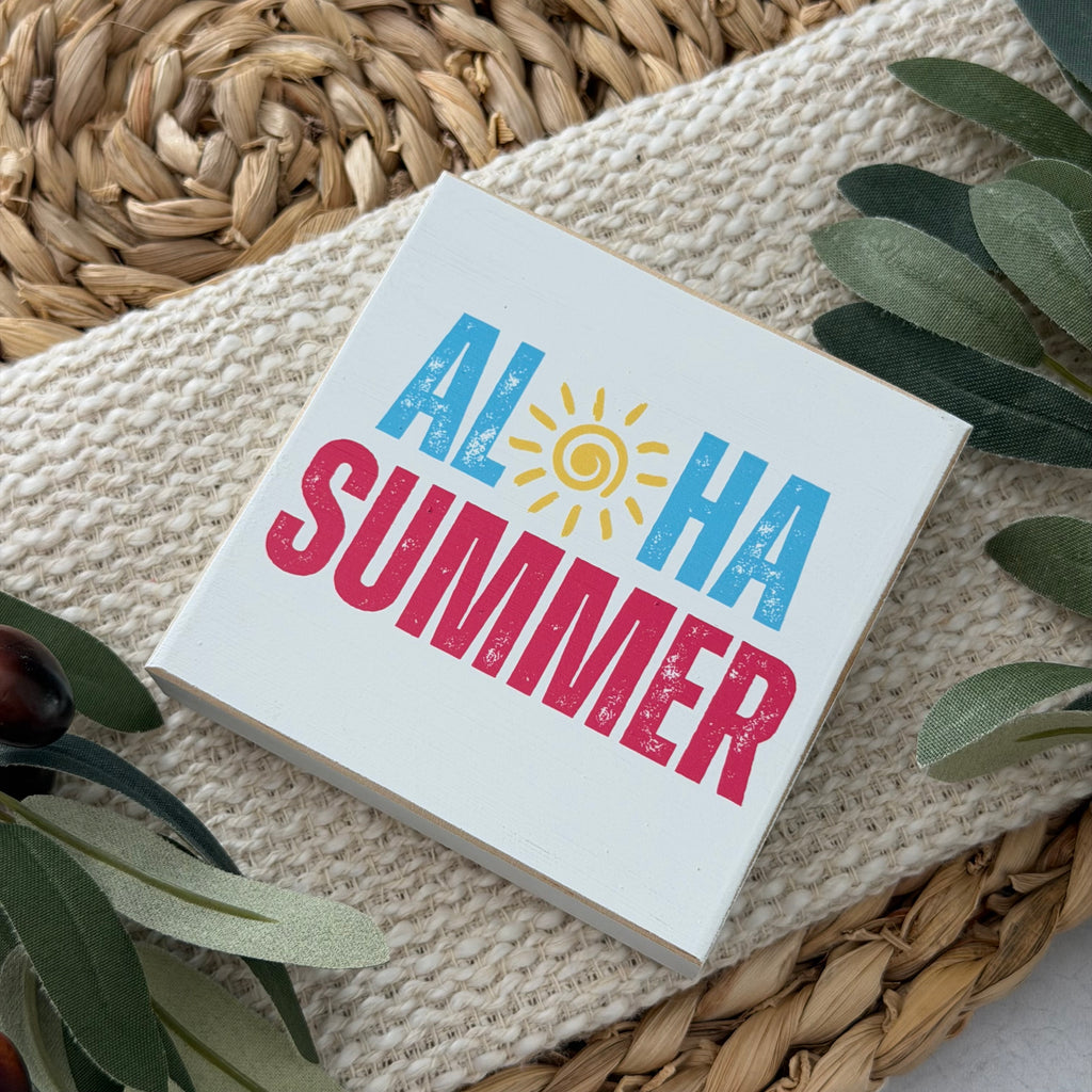 Aloha Summer Wood Block Sign