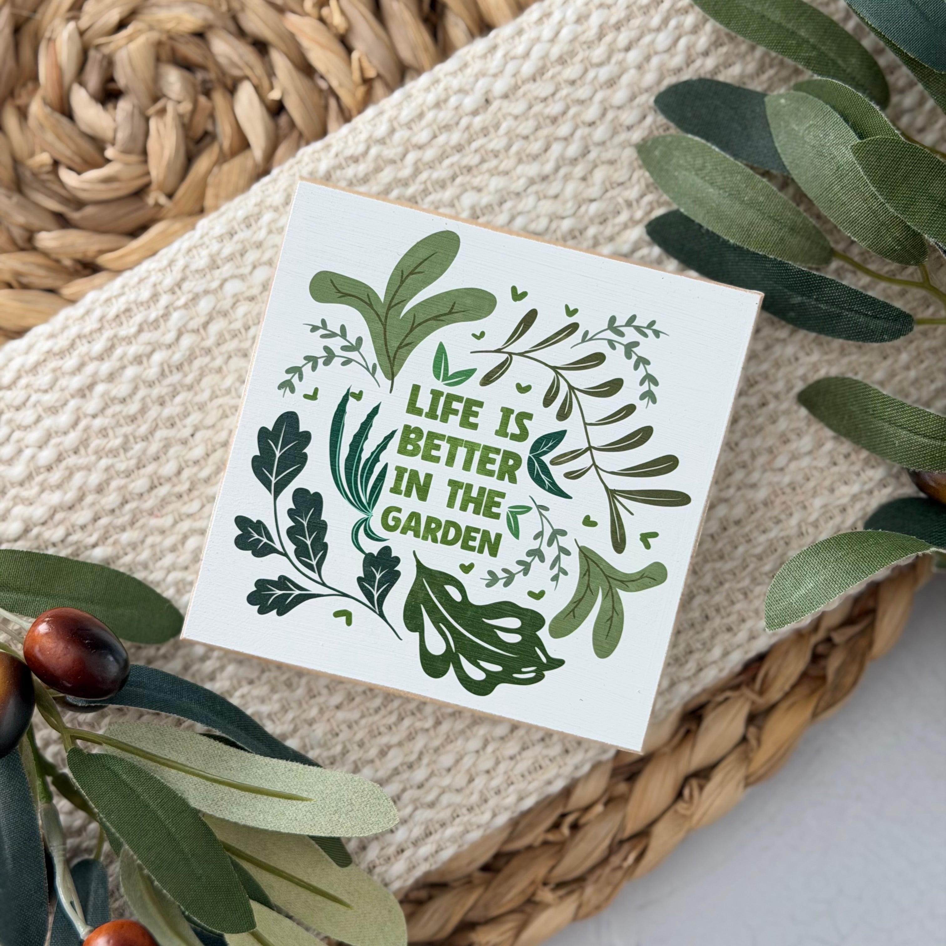 Garden Themed Wood Block Sign